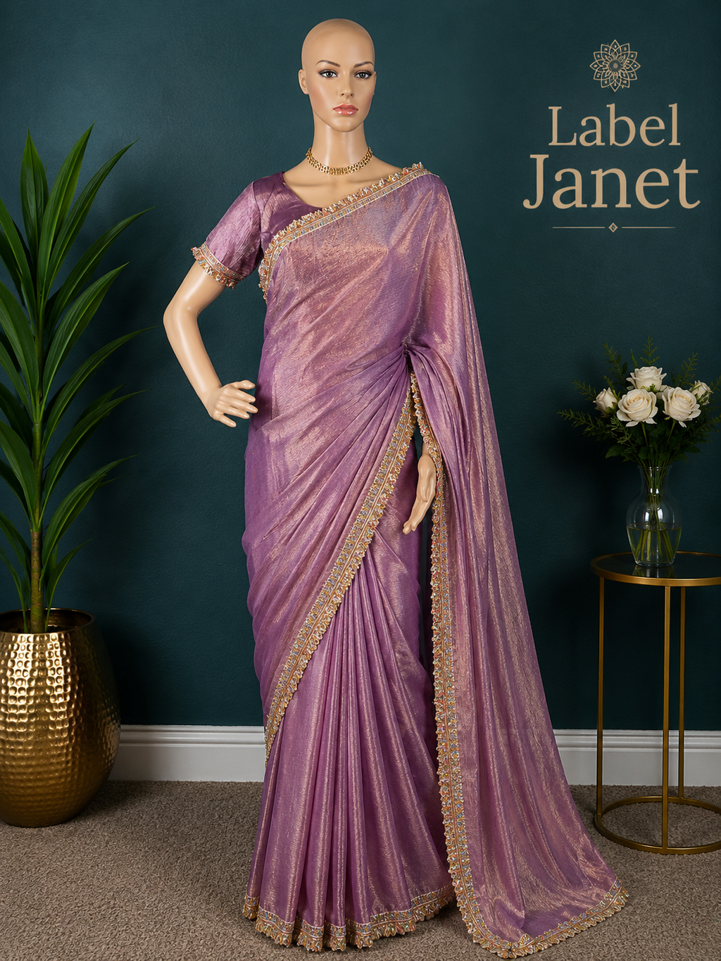 Pink Mist Party Saree - Plain space silk saree