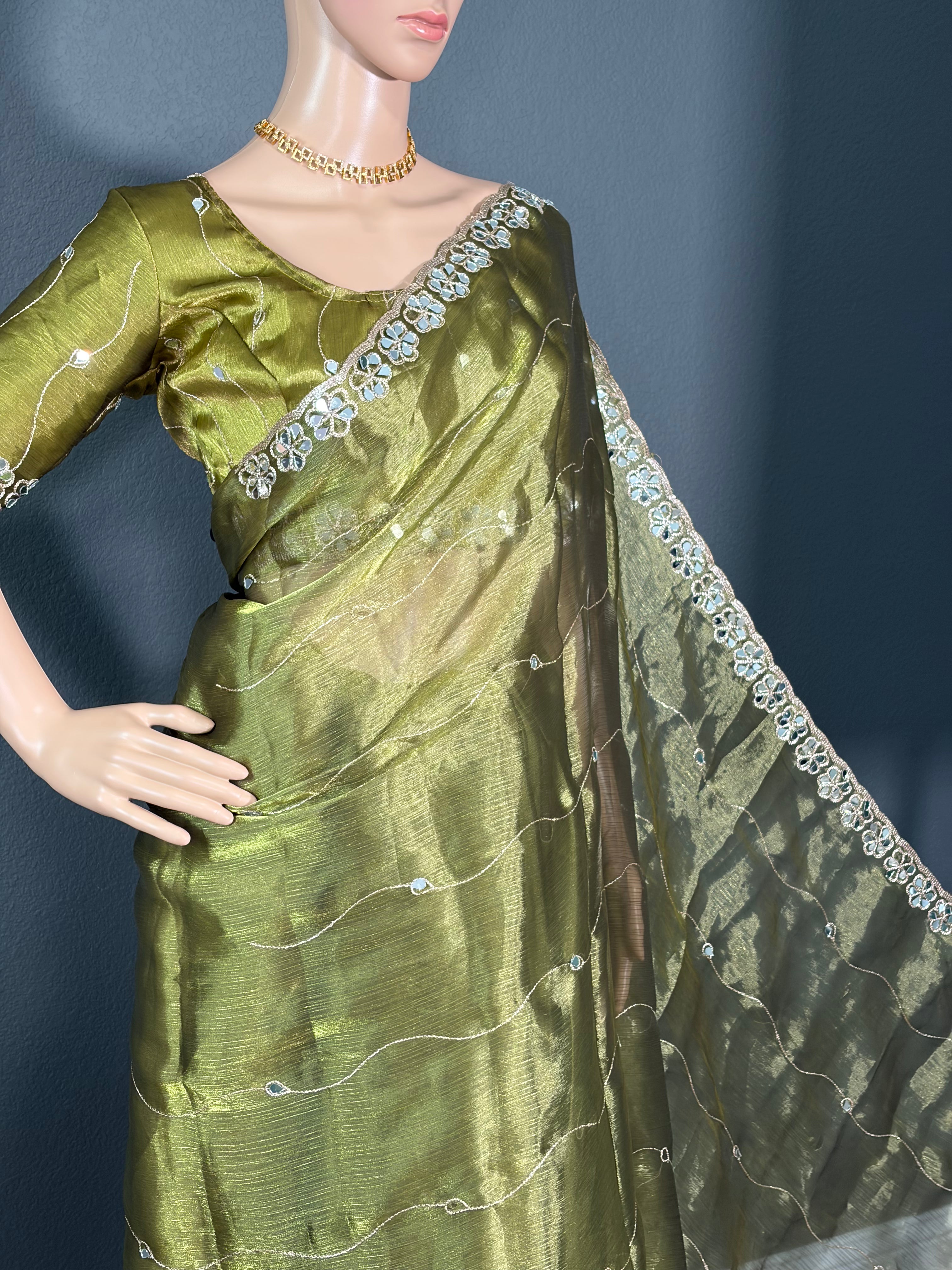 Olive Obsession✨ - Green Jimmy Choo saree with blouse