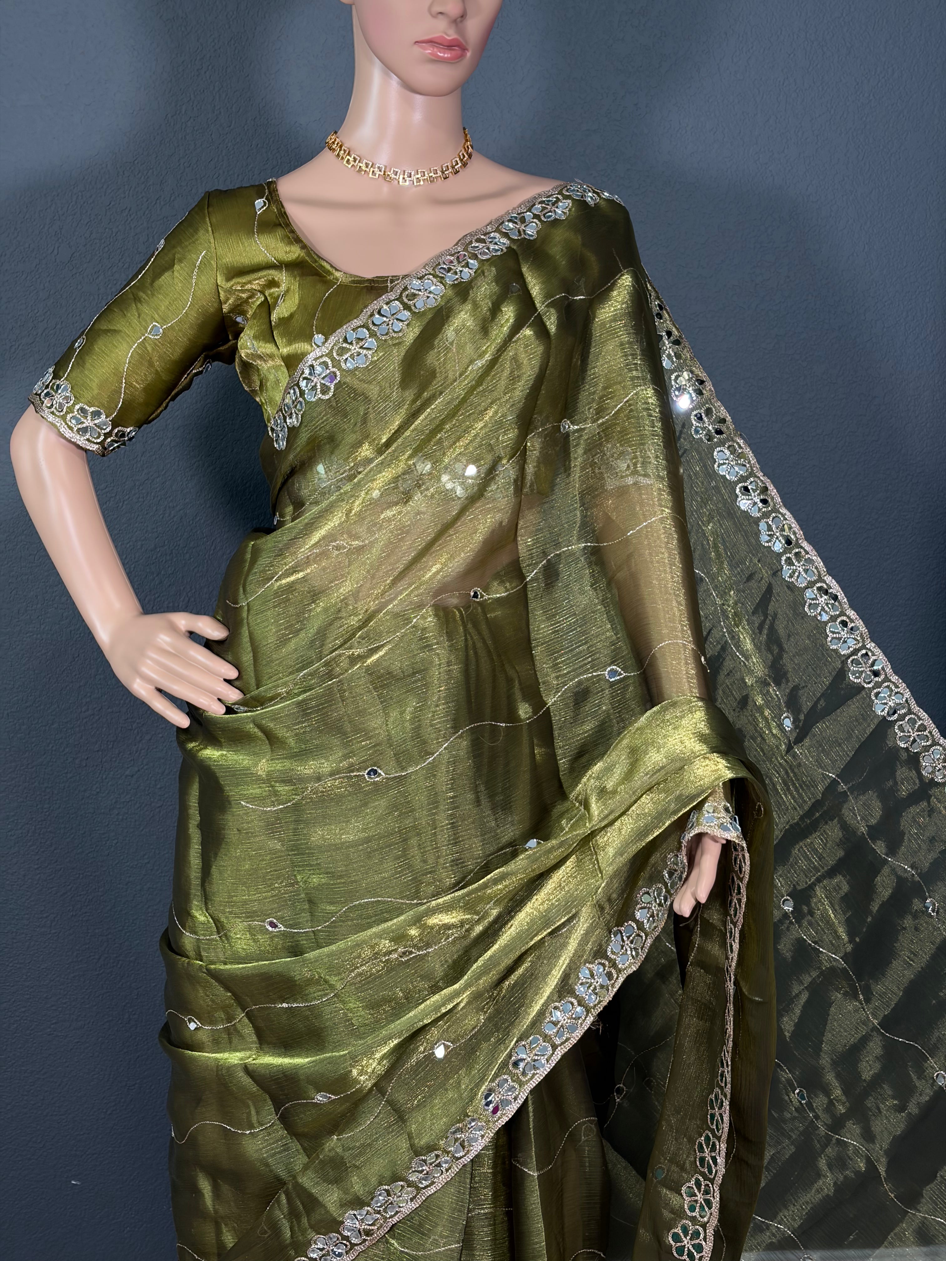 Olive Obsession✨ - Green Jimmy Choo saree with blouse