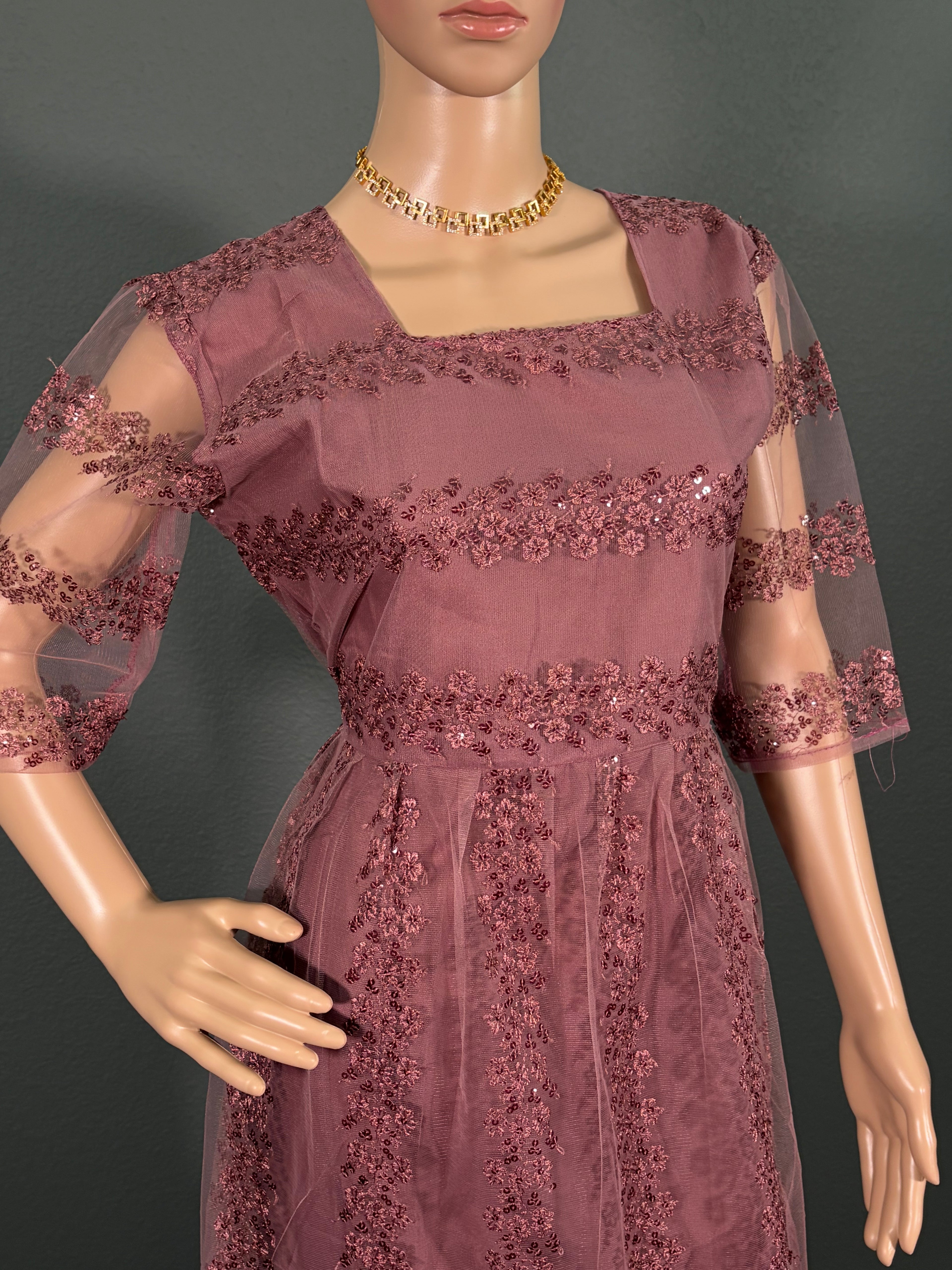 Dusty Rose Sparkle- Netted Maxi Dress (M up to L),(L up to XL)