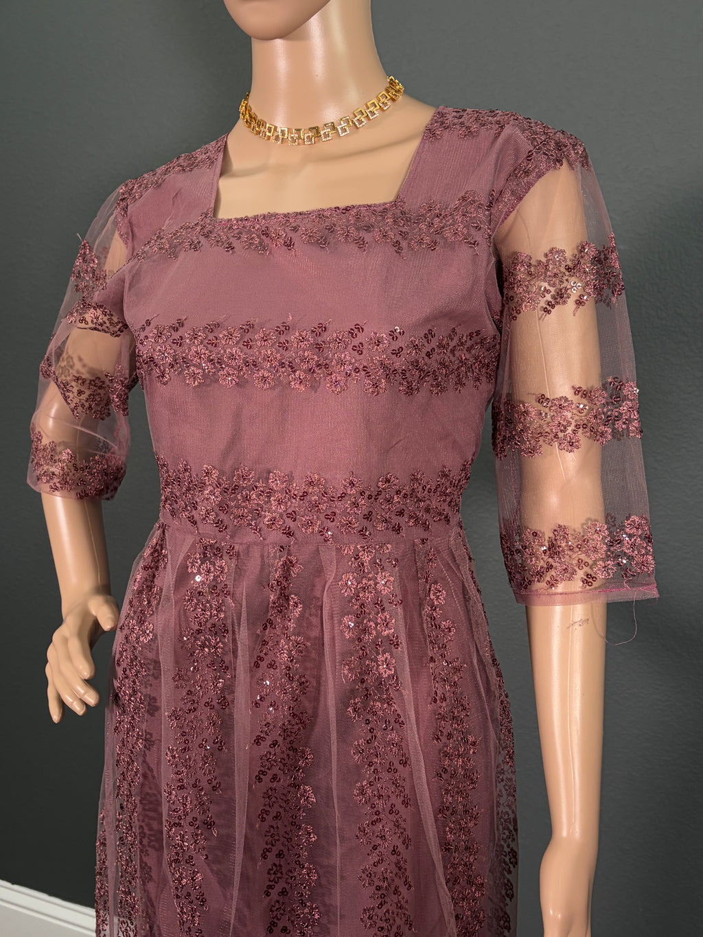 Dusty Rose Sparkle- Netted Maxi Dress (M up to L),(L up to XL)