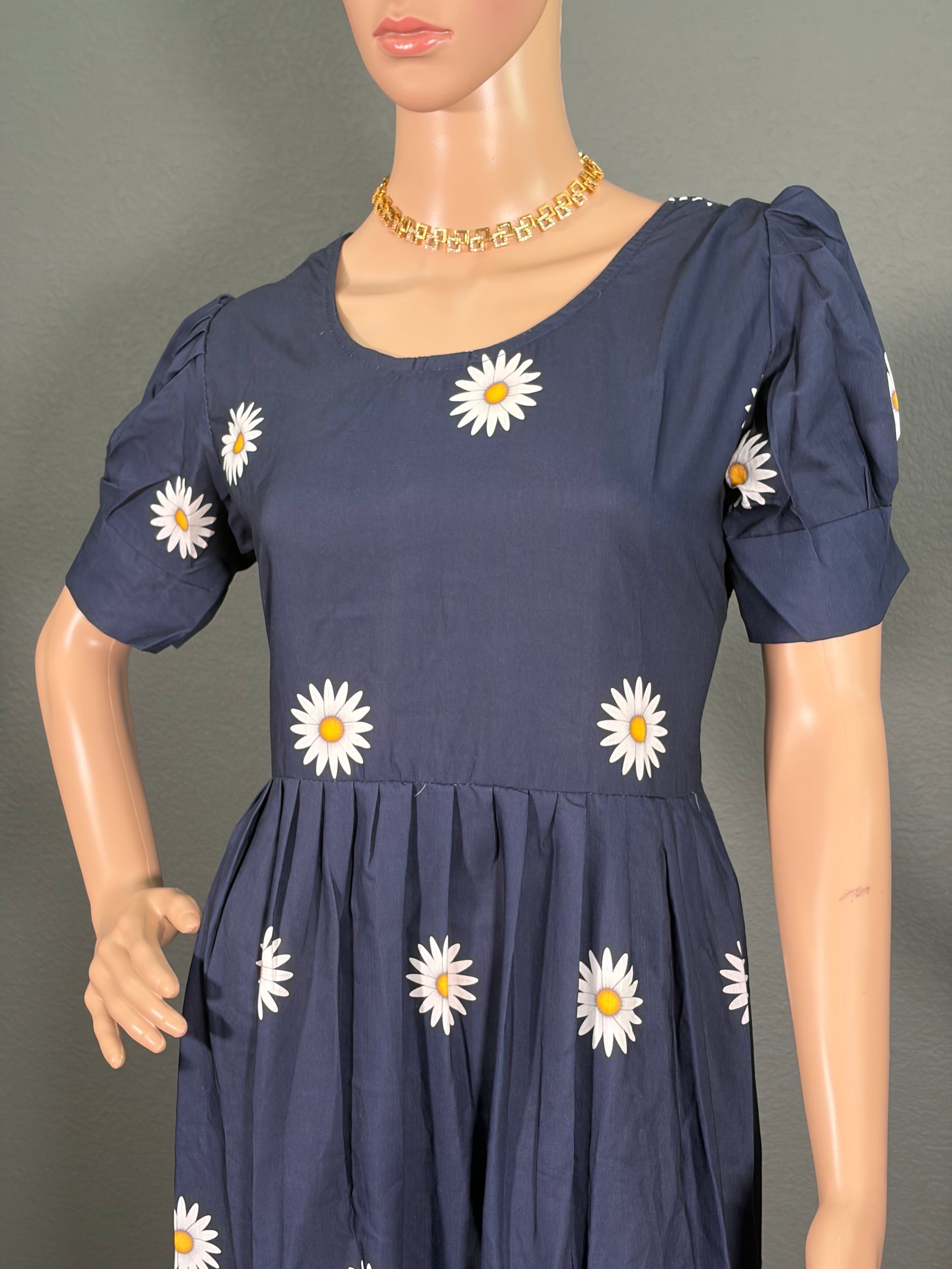 Navy Blossom Breeze - Blue Maxi Dress (L - XL)