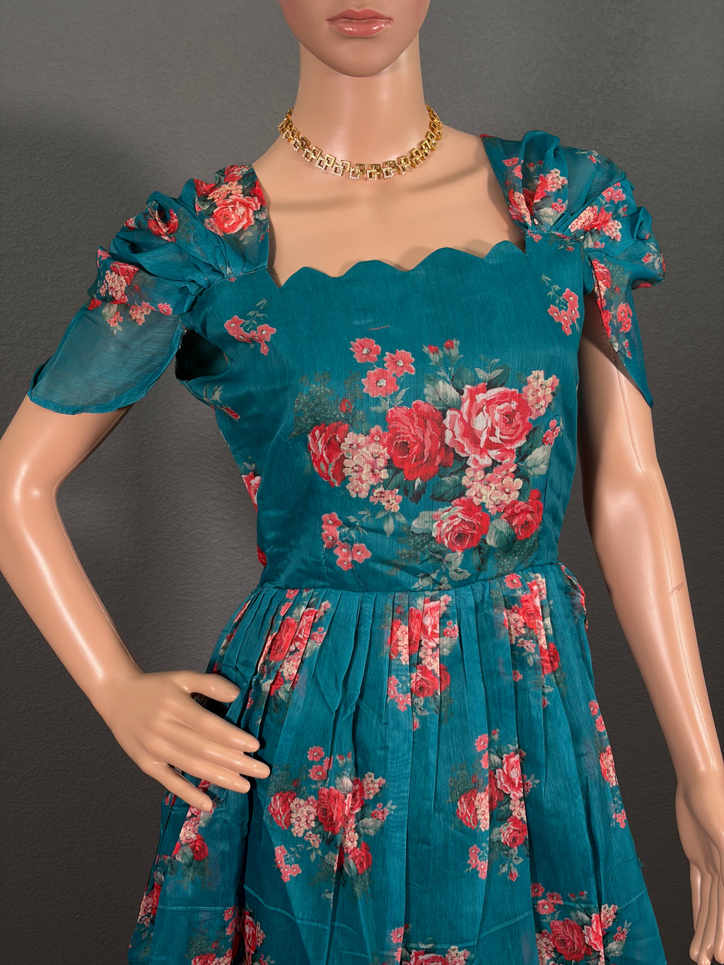Teal Bloom Breeze - Soft Cotton Maxi dress (M up to L)