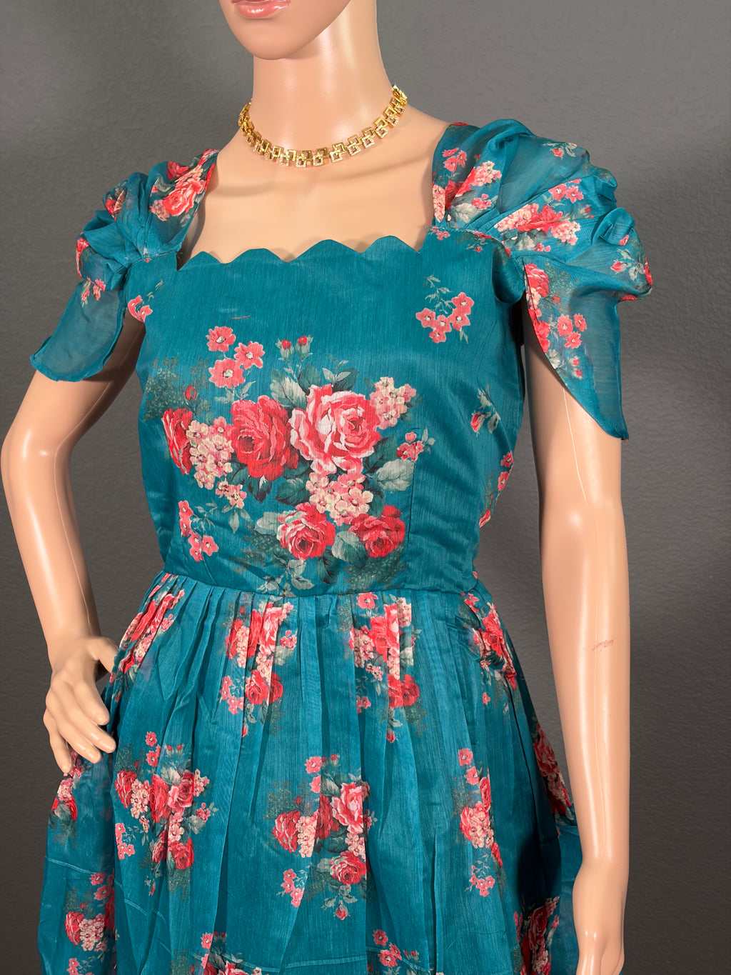 Teal Bloom Breeze - Soft Cotton Maxi dress (M up to L)