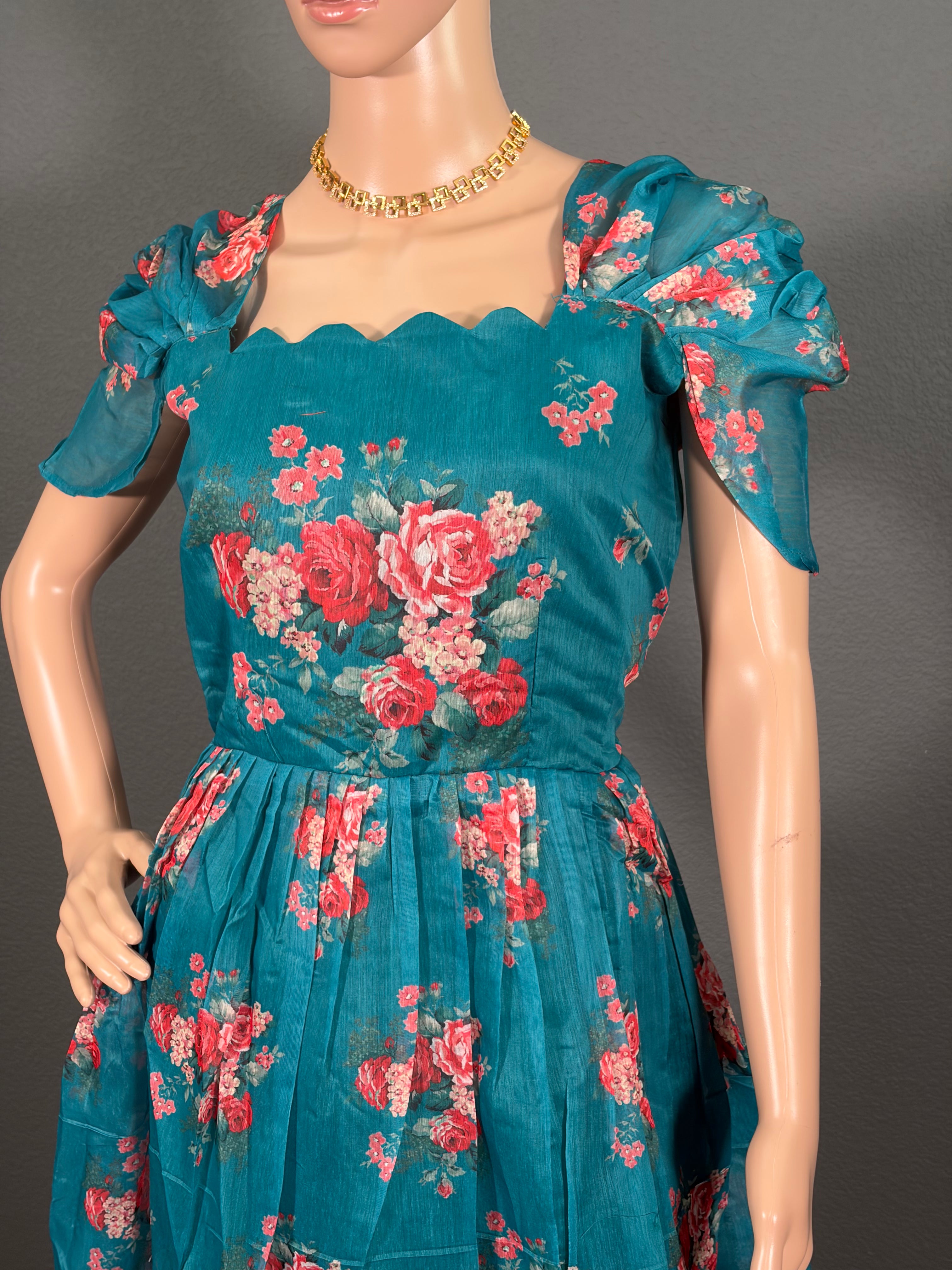 Teal Bloom Breeze - Soft Cotton Maxi dress (M up to L)