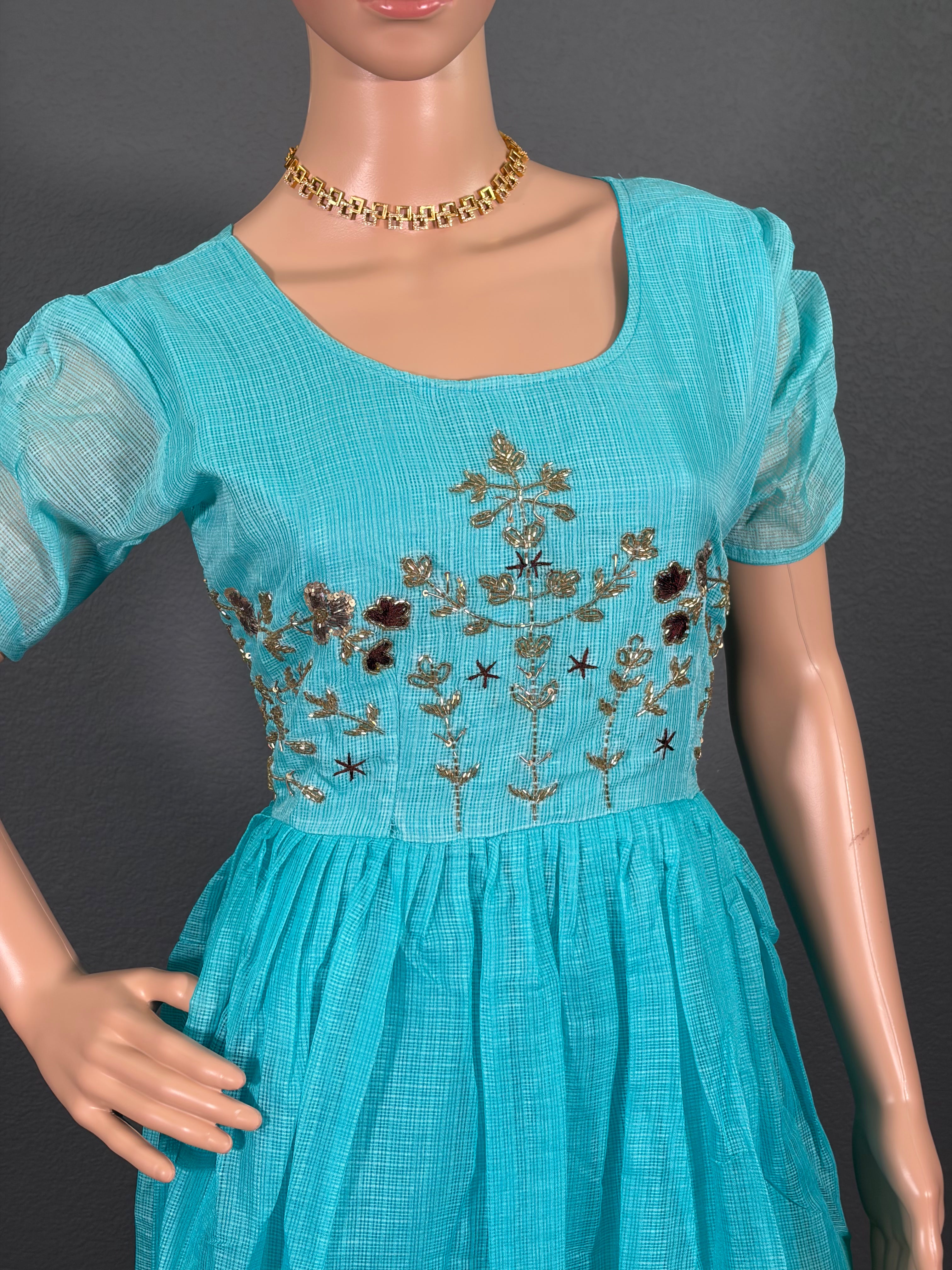 Blue Lemon Bliss - Crinkle Cotton Maxi Dress ( L upto XL)