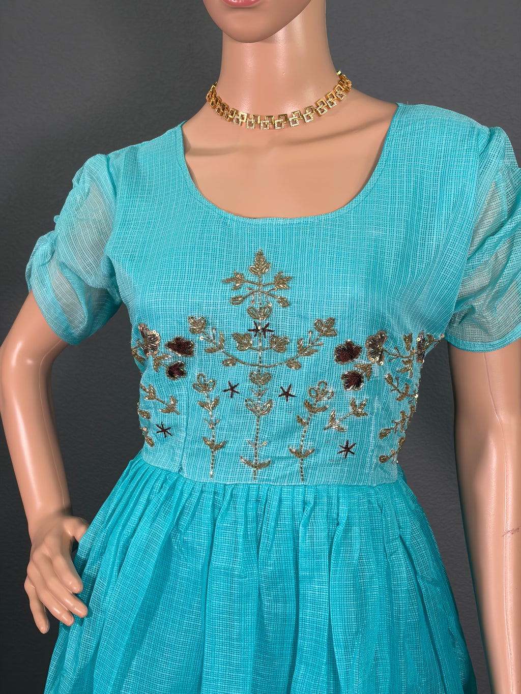 Blue Lemon Bliss - Crinkle Cotton Maxi Dress ( L upto XL)