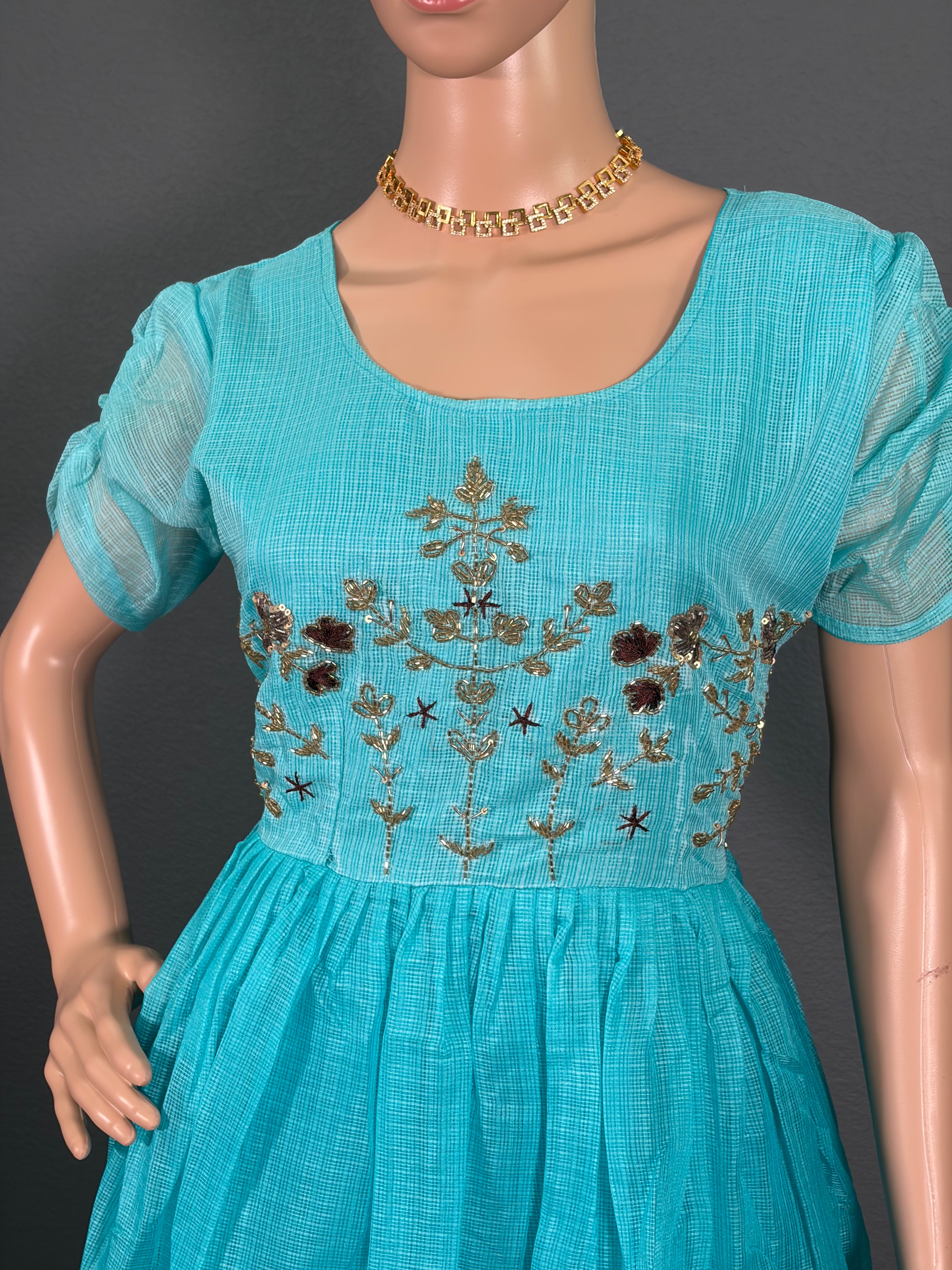 Blue Lemon Bliss - Crinkle Cotton Maxi Dress ( L upto XL)