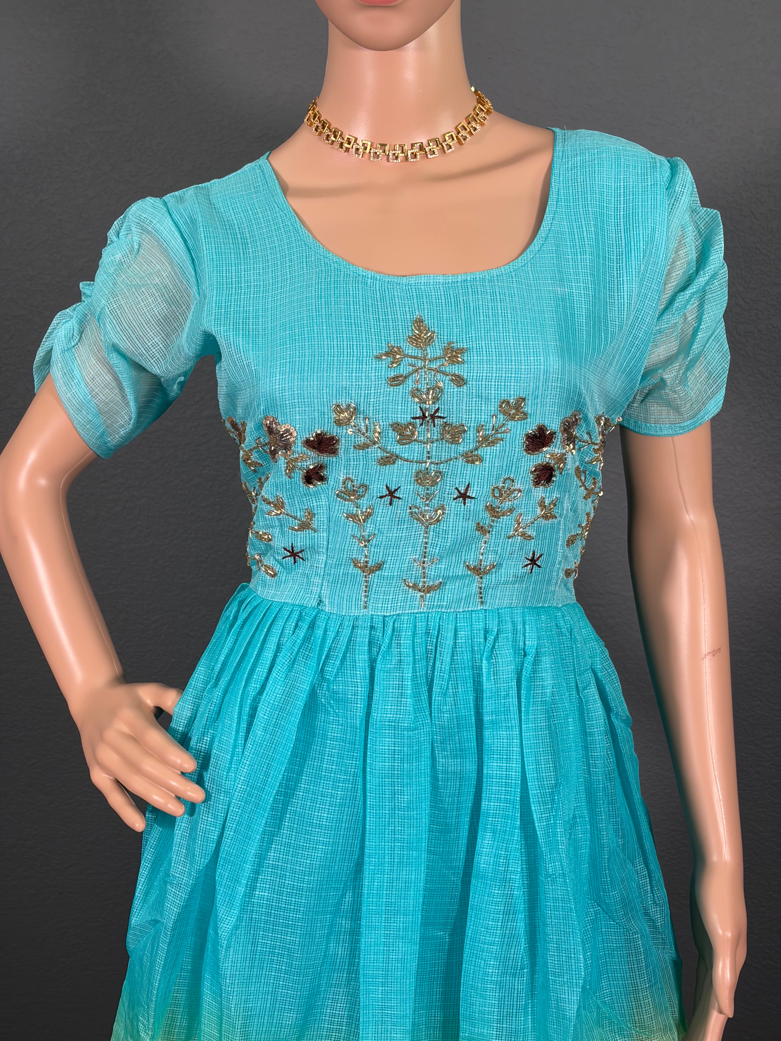 Blue Lemon Bliss - Crinkle Cotton Maxi Dress ( L upto XL)