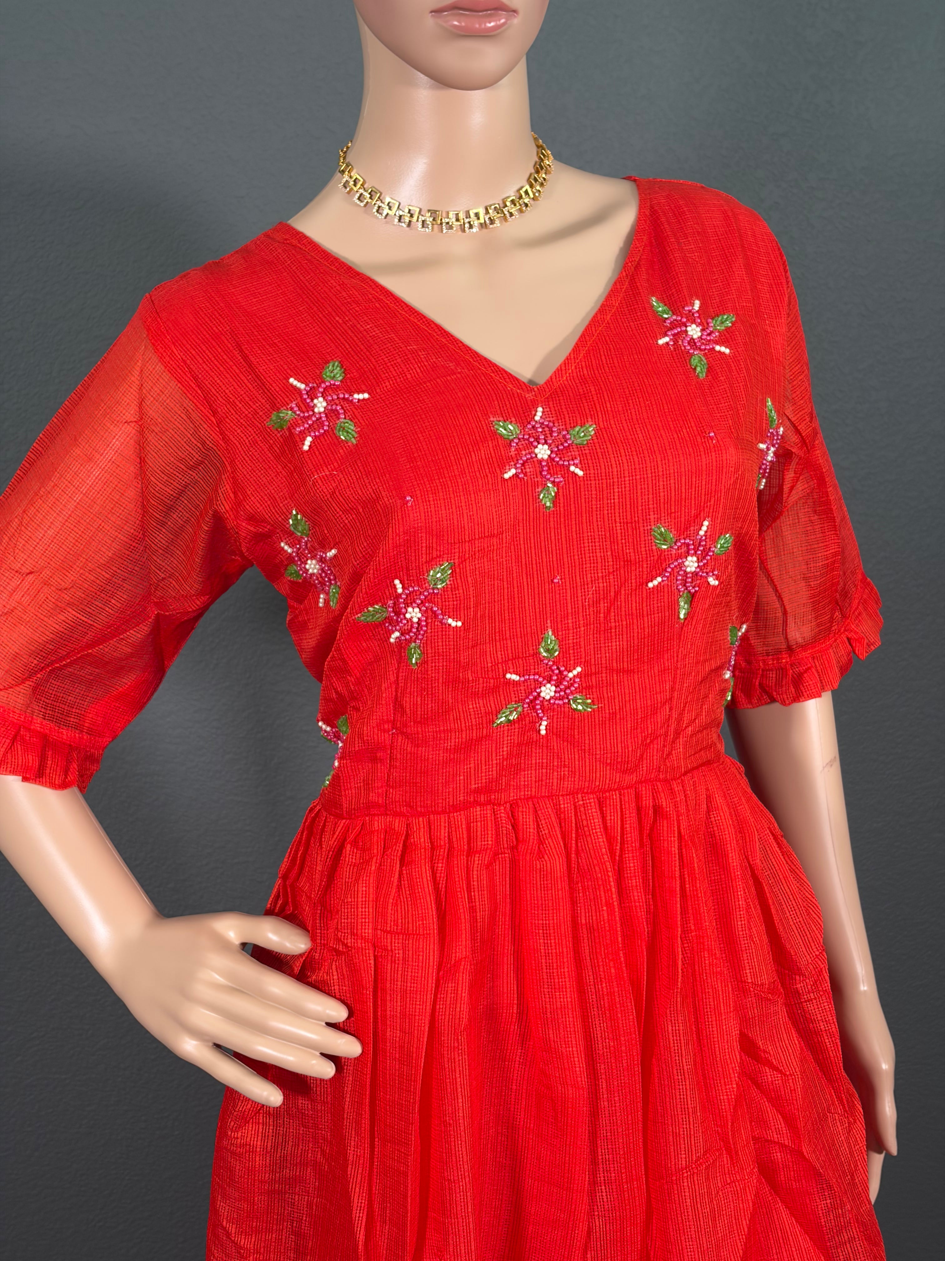 Red Velvet Breeze - Cotton Maxi Dress (L upto XL)