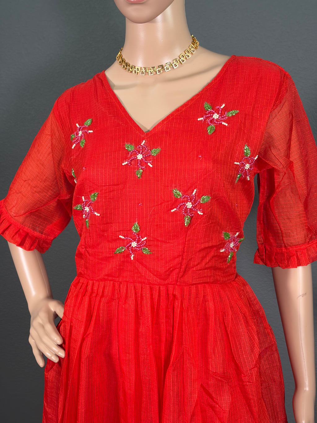 Red Velvet Breeze - Cotton Maxi Dress (L upto XL)