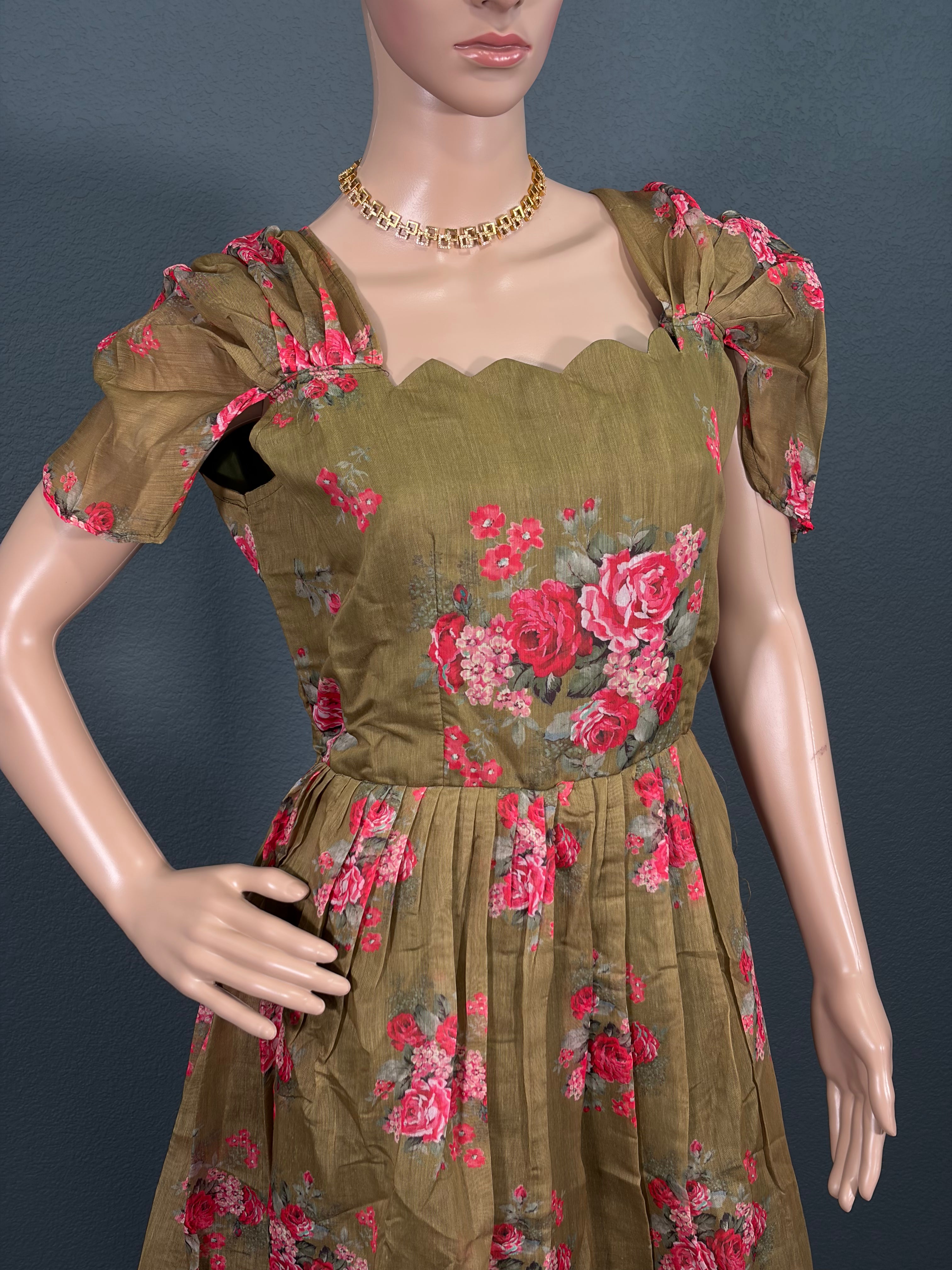 Olive Blossom Bliss - Puff Sleeve Maxi (XL up to XXL)
