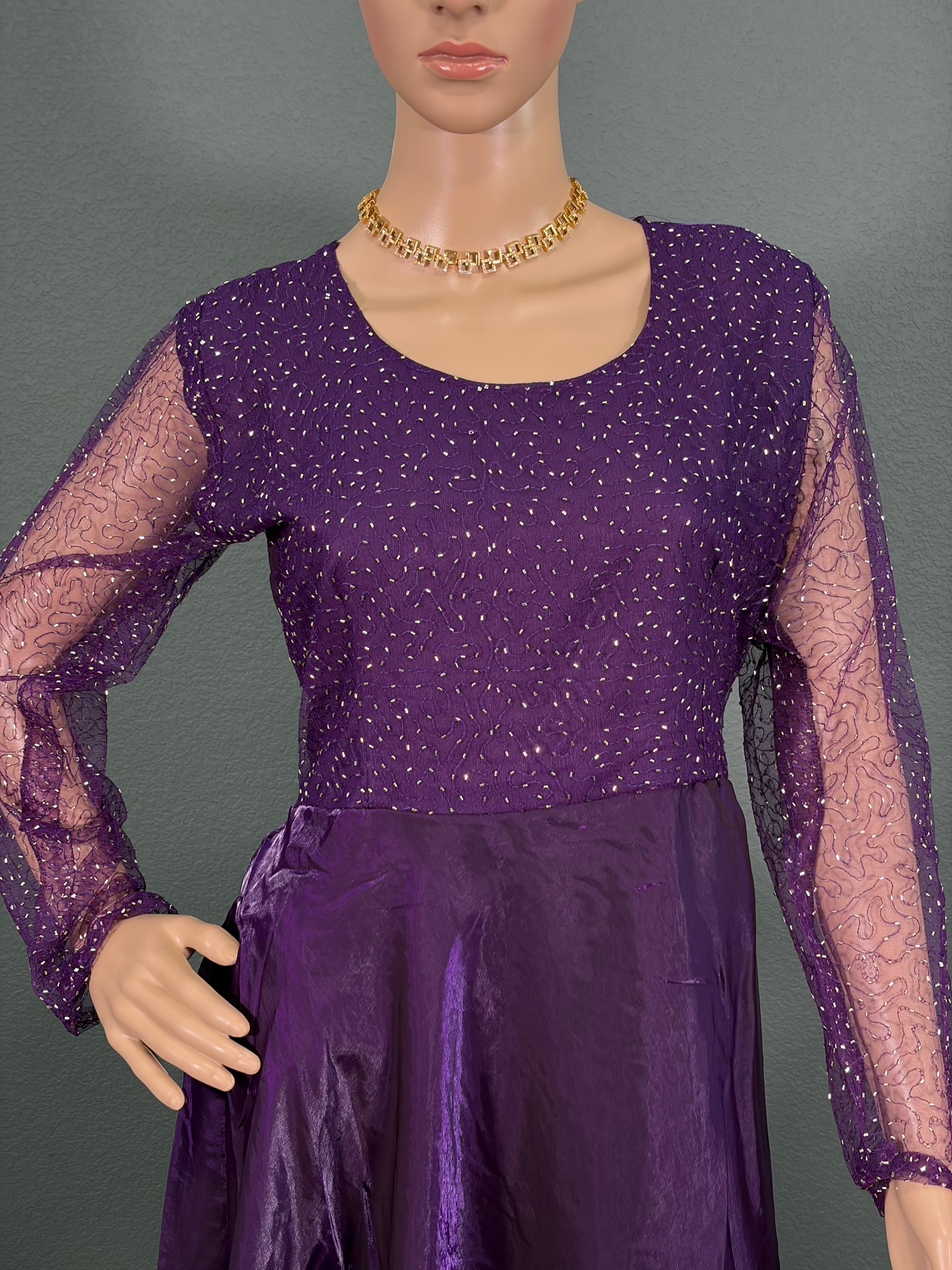 Royal Amethyst shimmer- Long gown with Dhuppatta & Belt (M up to L)(L up to XL)