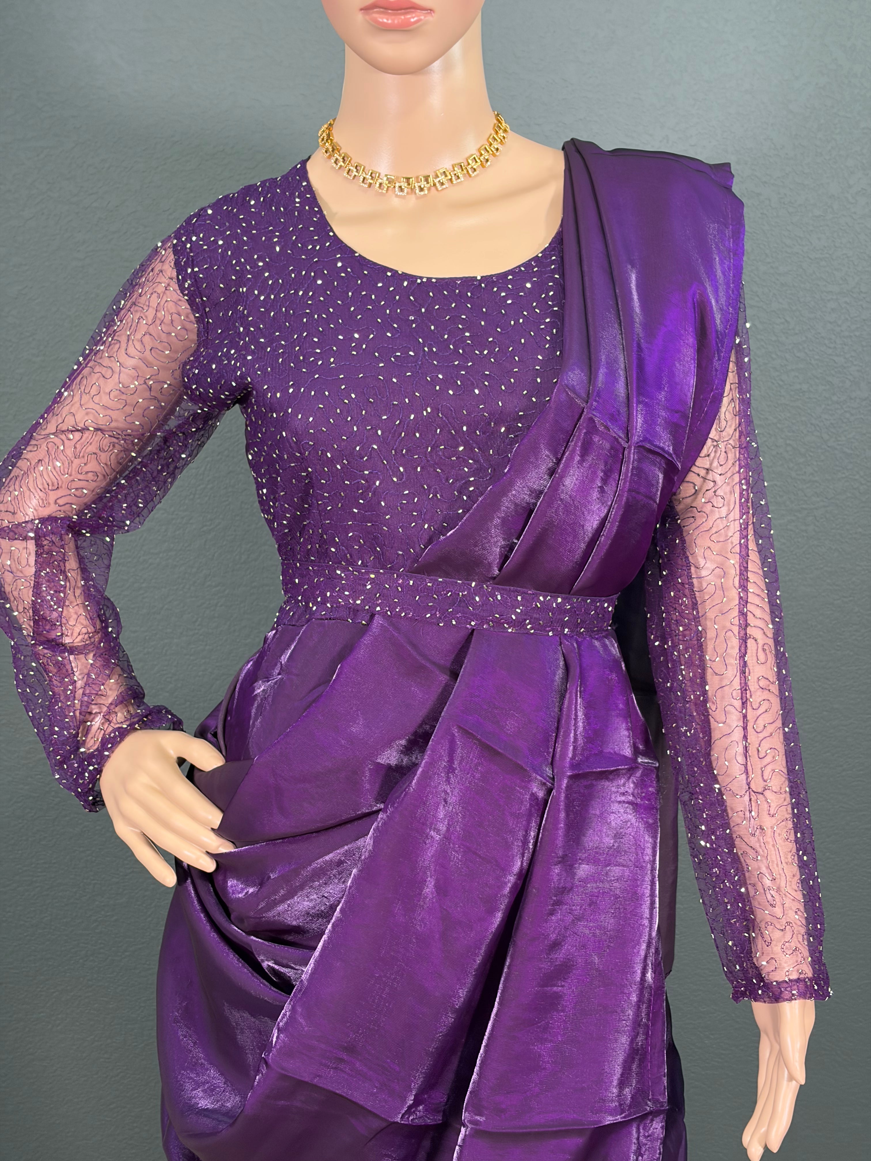 Royal Amethyst shimmer- Long gown with Dhuppatta & Belt (M up to L)(L up to XL)