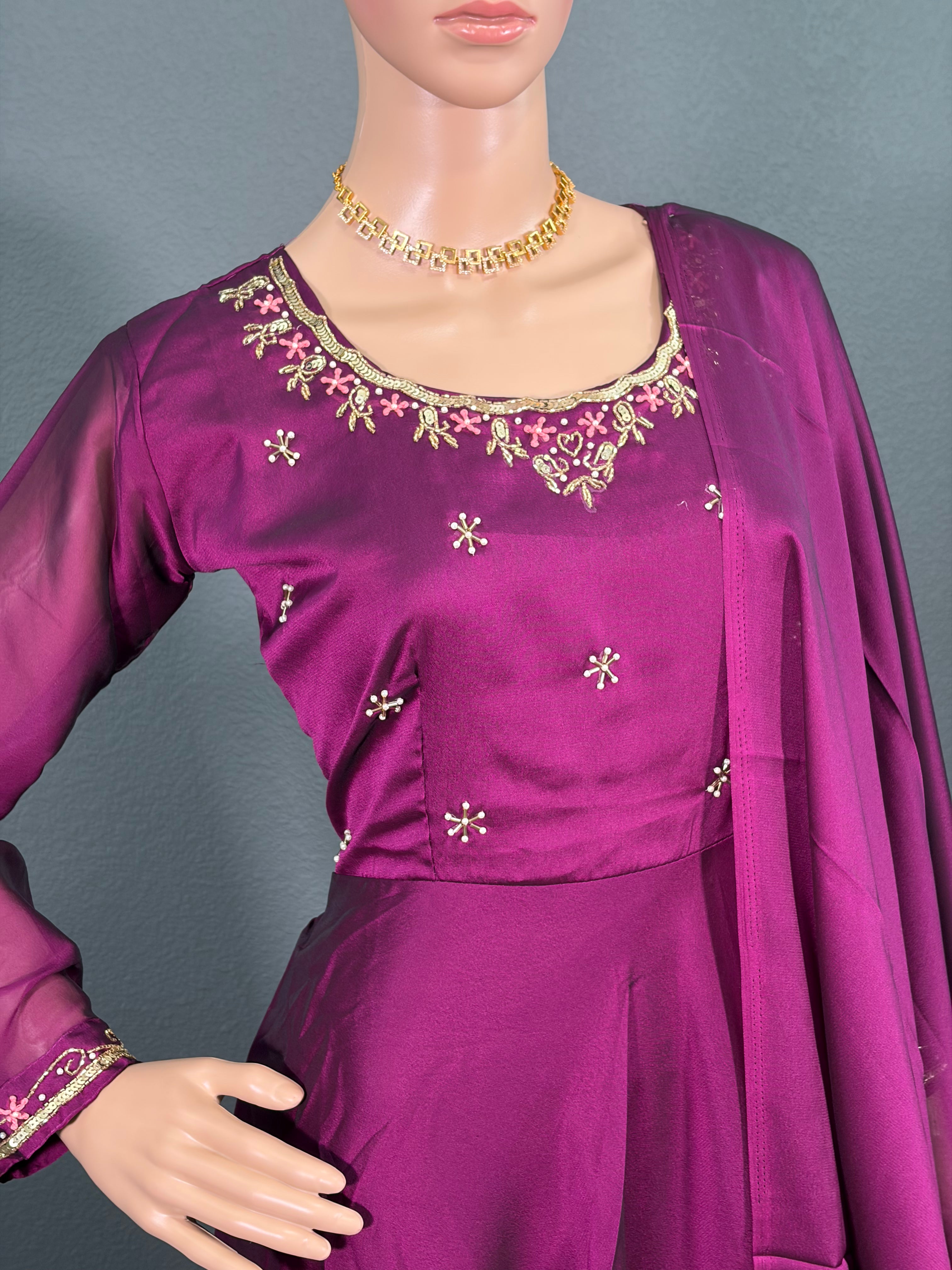Magenta Moonlight - Long Gown with Dhuppatta (M up to L)