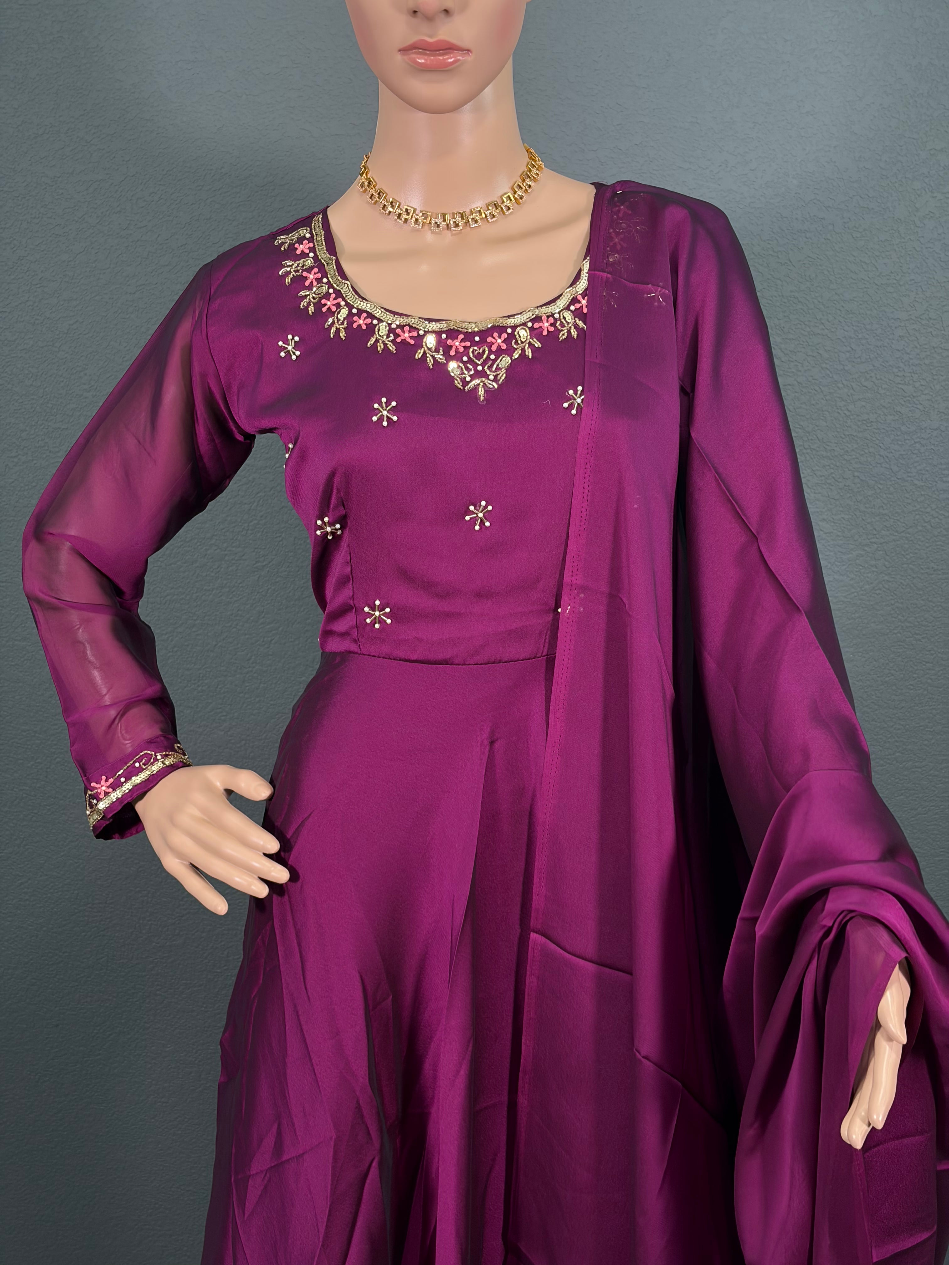Magenta Moonlight - Long Gown with Dhuppatta (M up to L)
