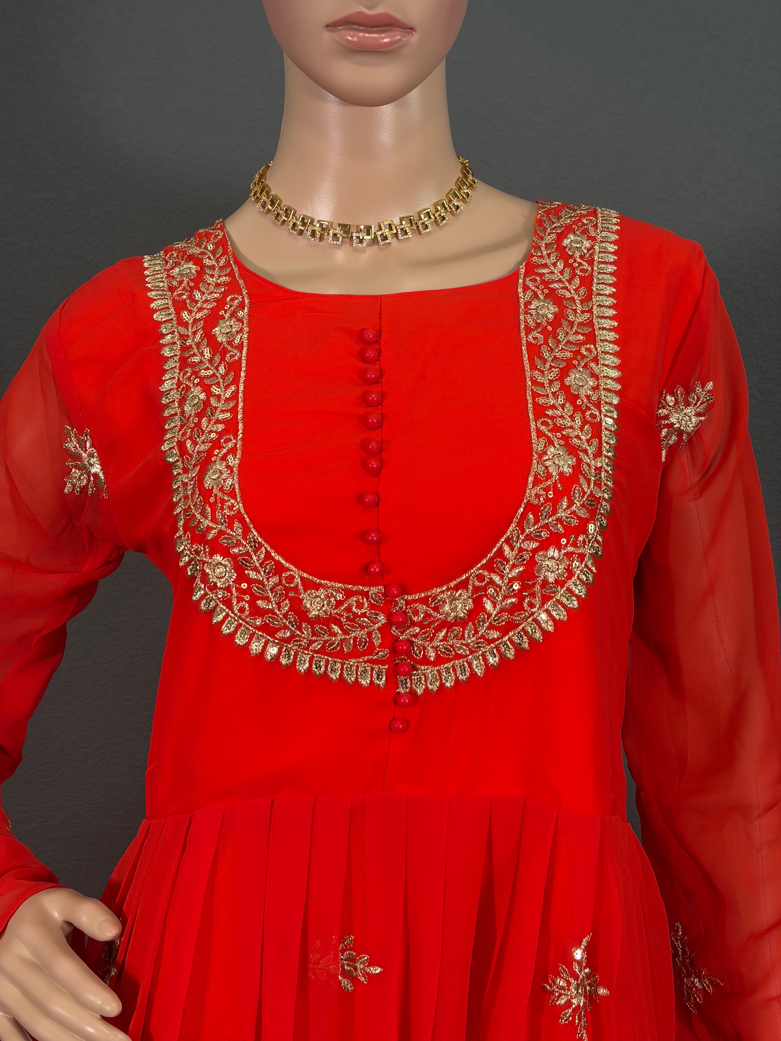 Chandhini - Orange Anarkali Gown for women (L up to XL)