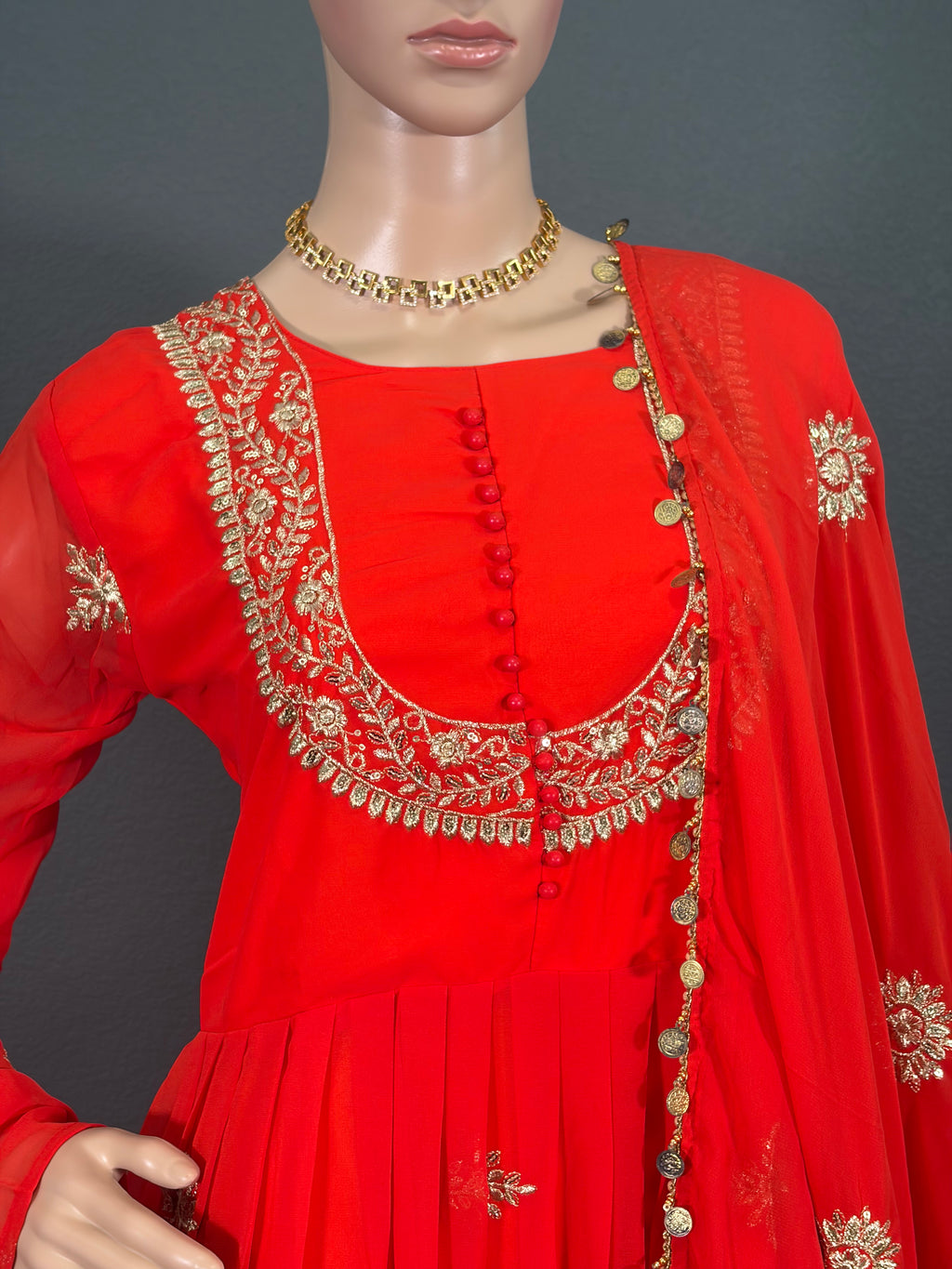 Chandhini - Orange Anarkali Gown for women (L up to XL)