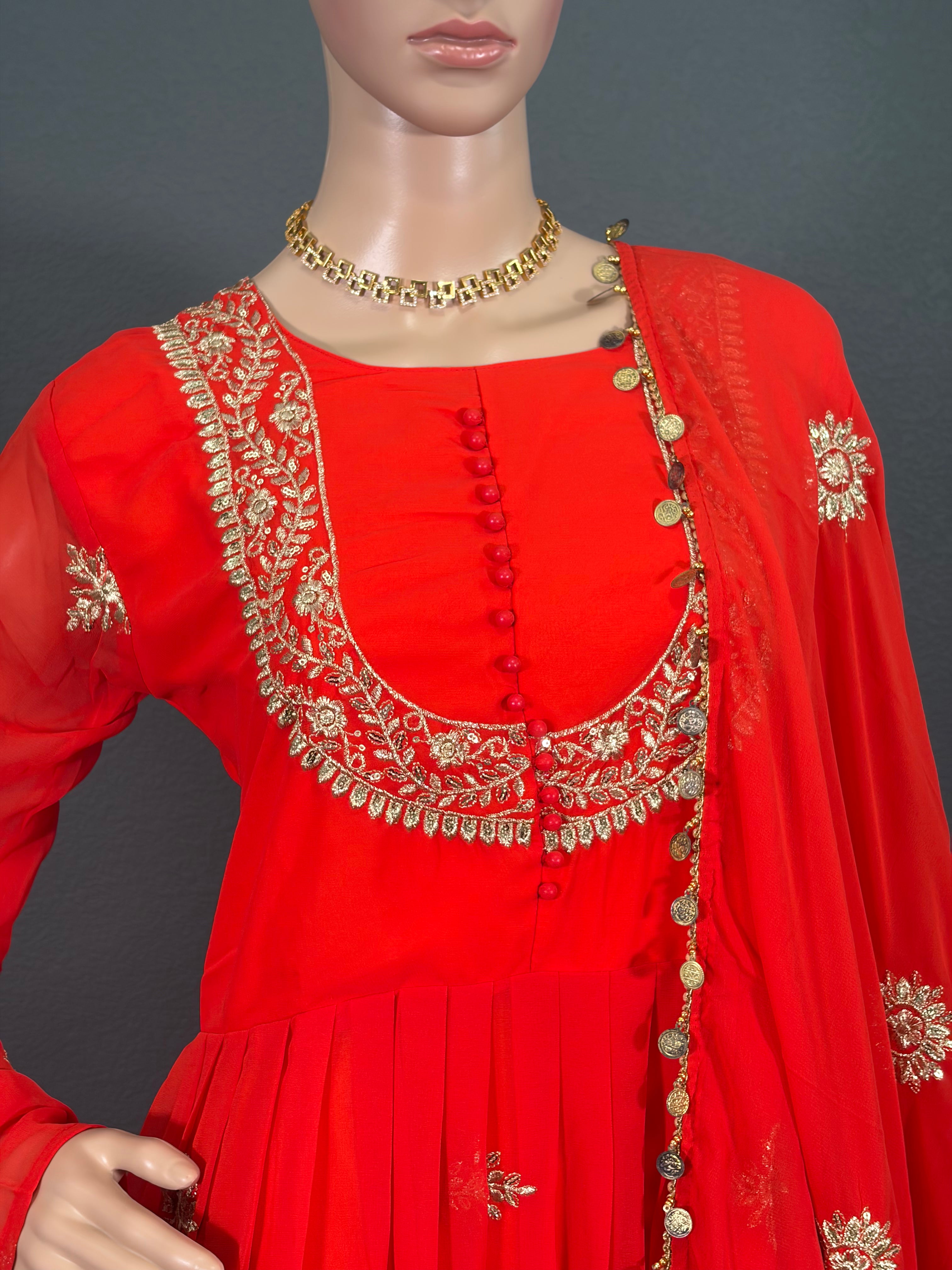 Chandhini - Orange Anarkali Gown for women (L up to XL)
