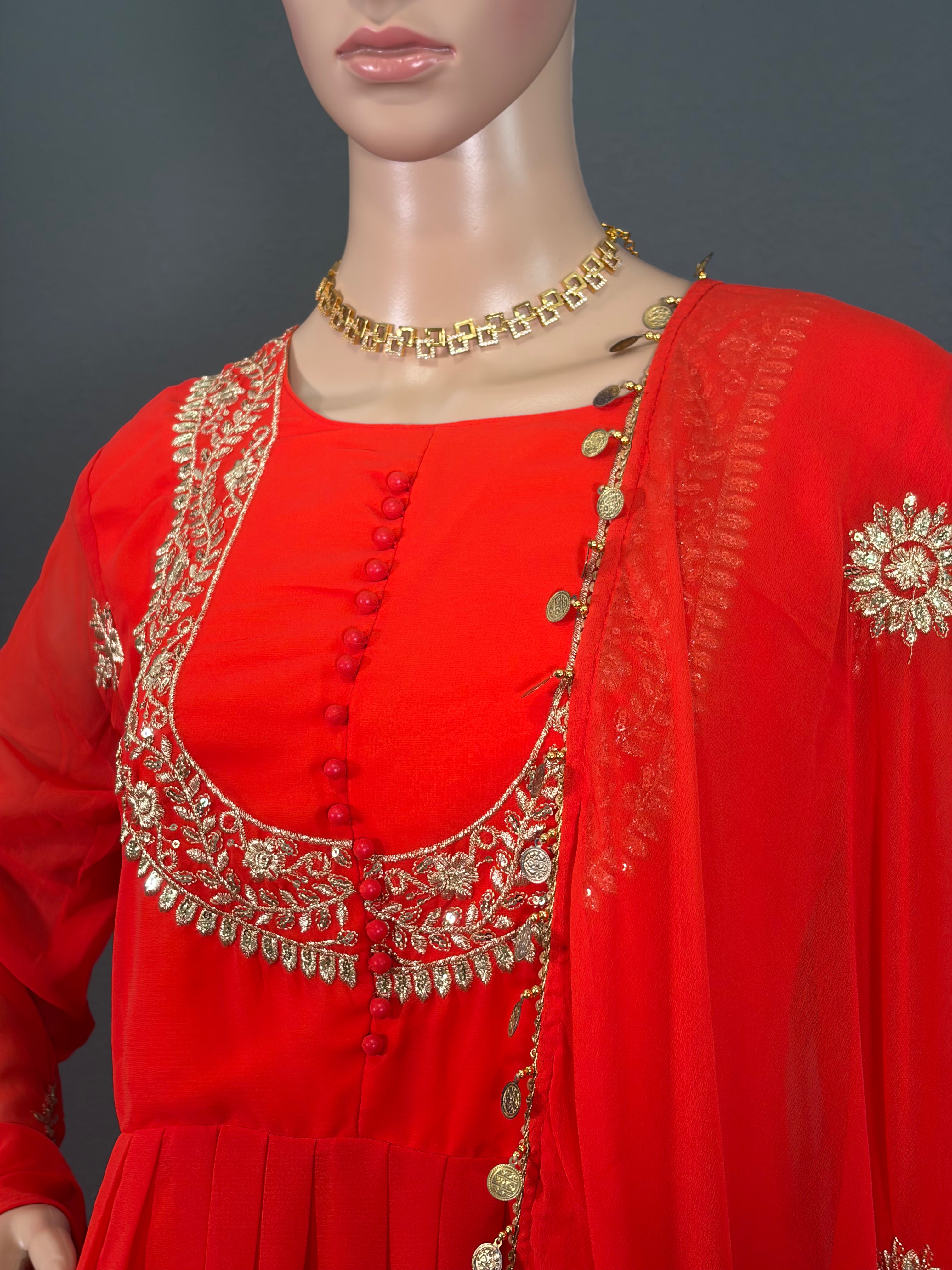 Chandhini - Orange Anarkali Gown for women (L up to XL)