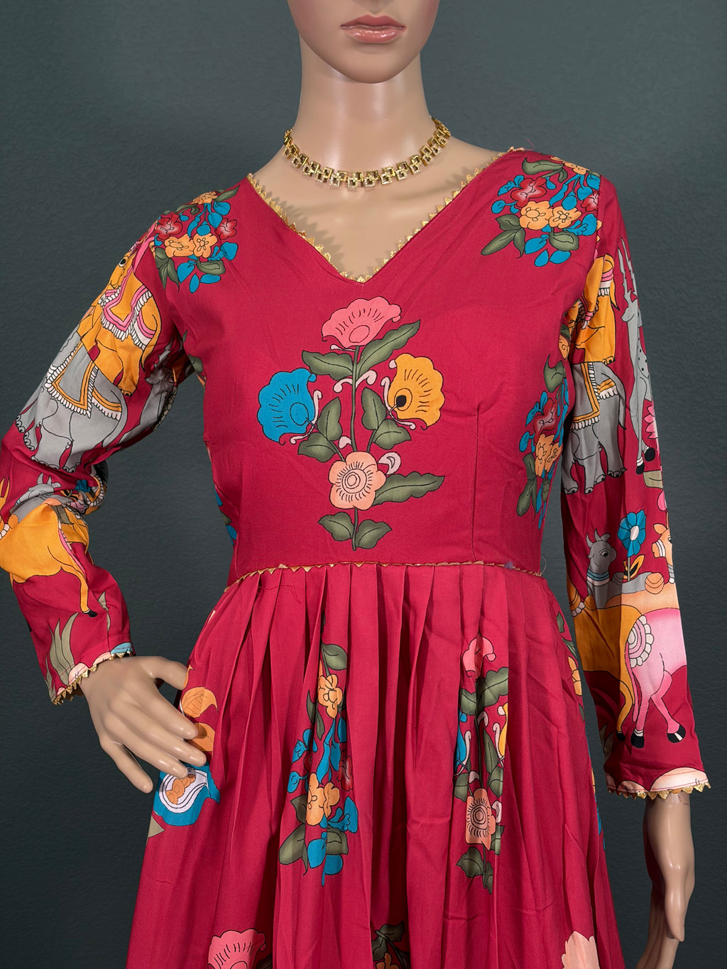 Red Kalamkari - KALAMKARI Anarkali gown for women (M up to L)