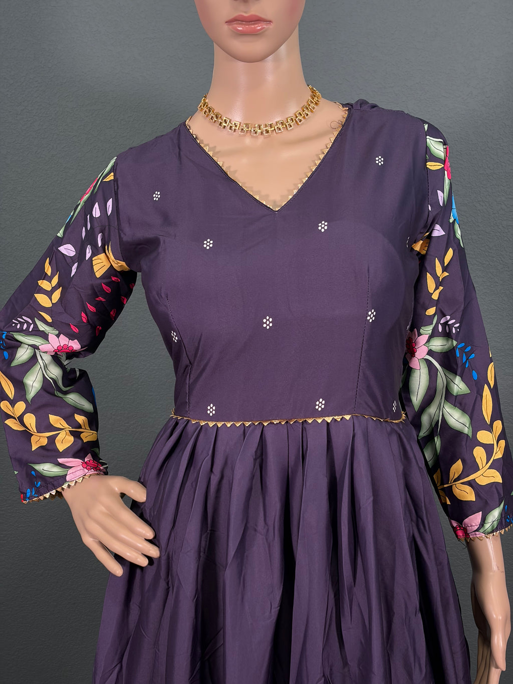 Purple Kalamkari - KALAMKARI Anarkali dress for women(M up to L)