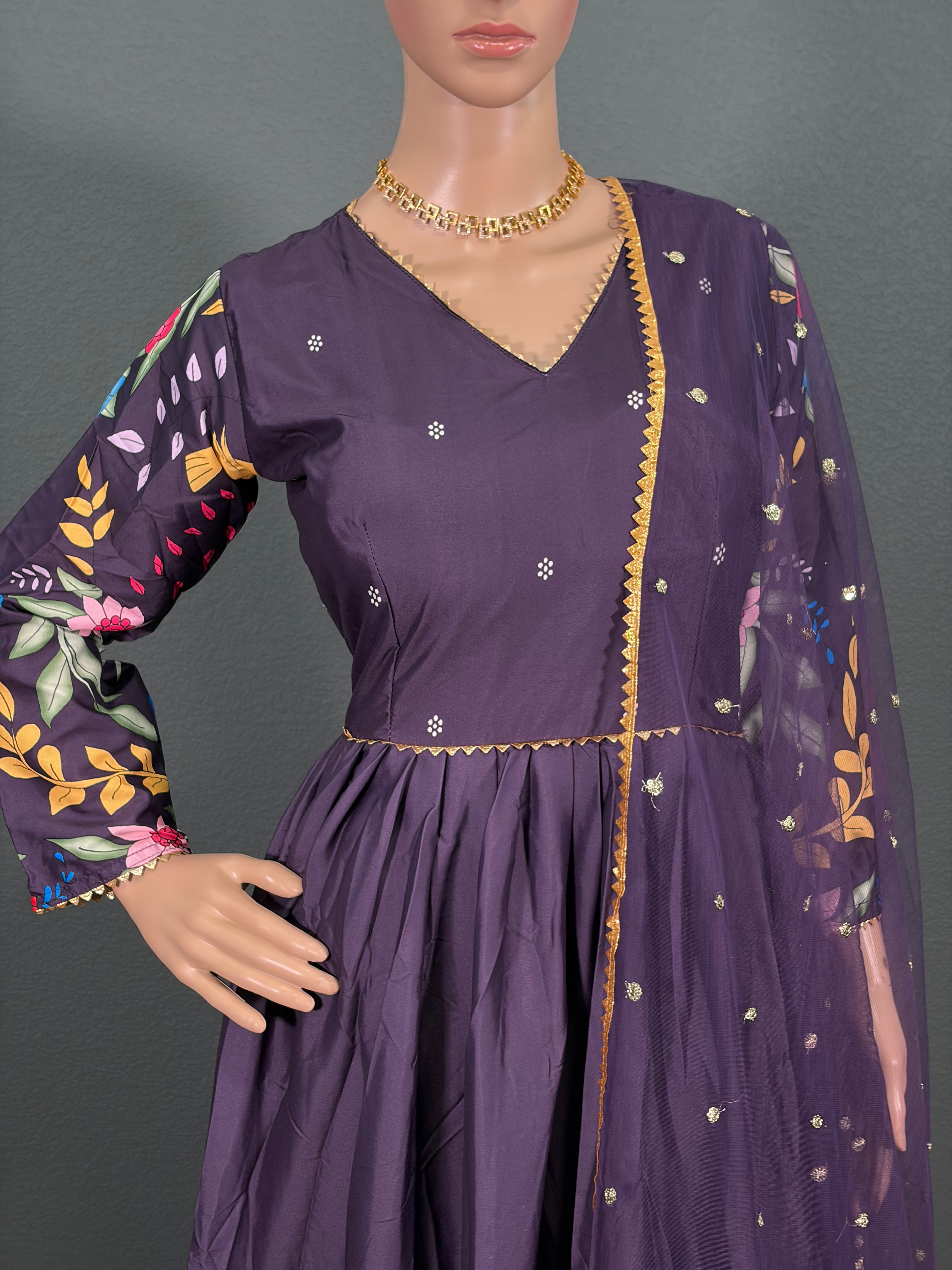Purple Kalamkari - KALAMKARI Anarkali dress for women(M up to L)