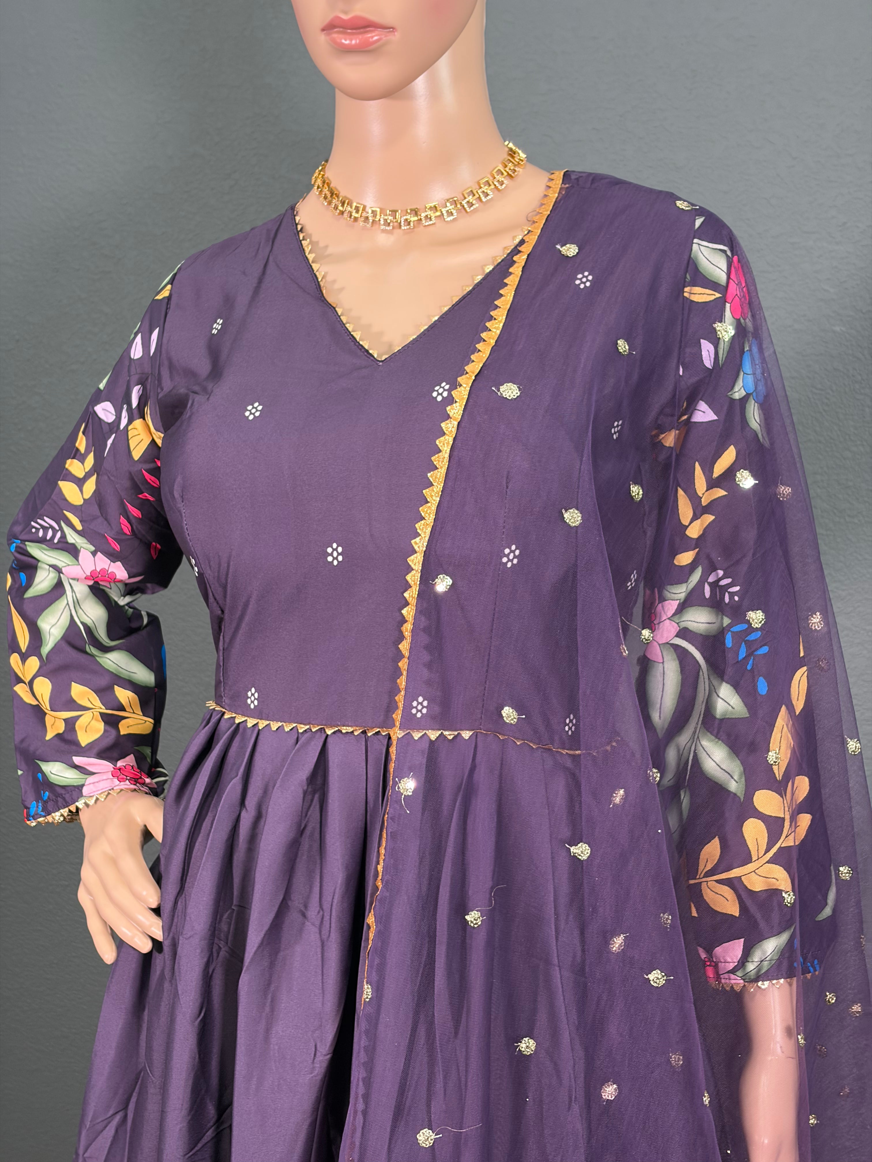 Purple Kalamkari - KALAMKARI Anarkali dress for women(M up to L)