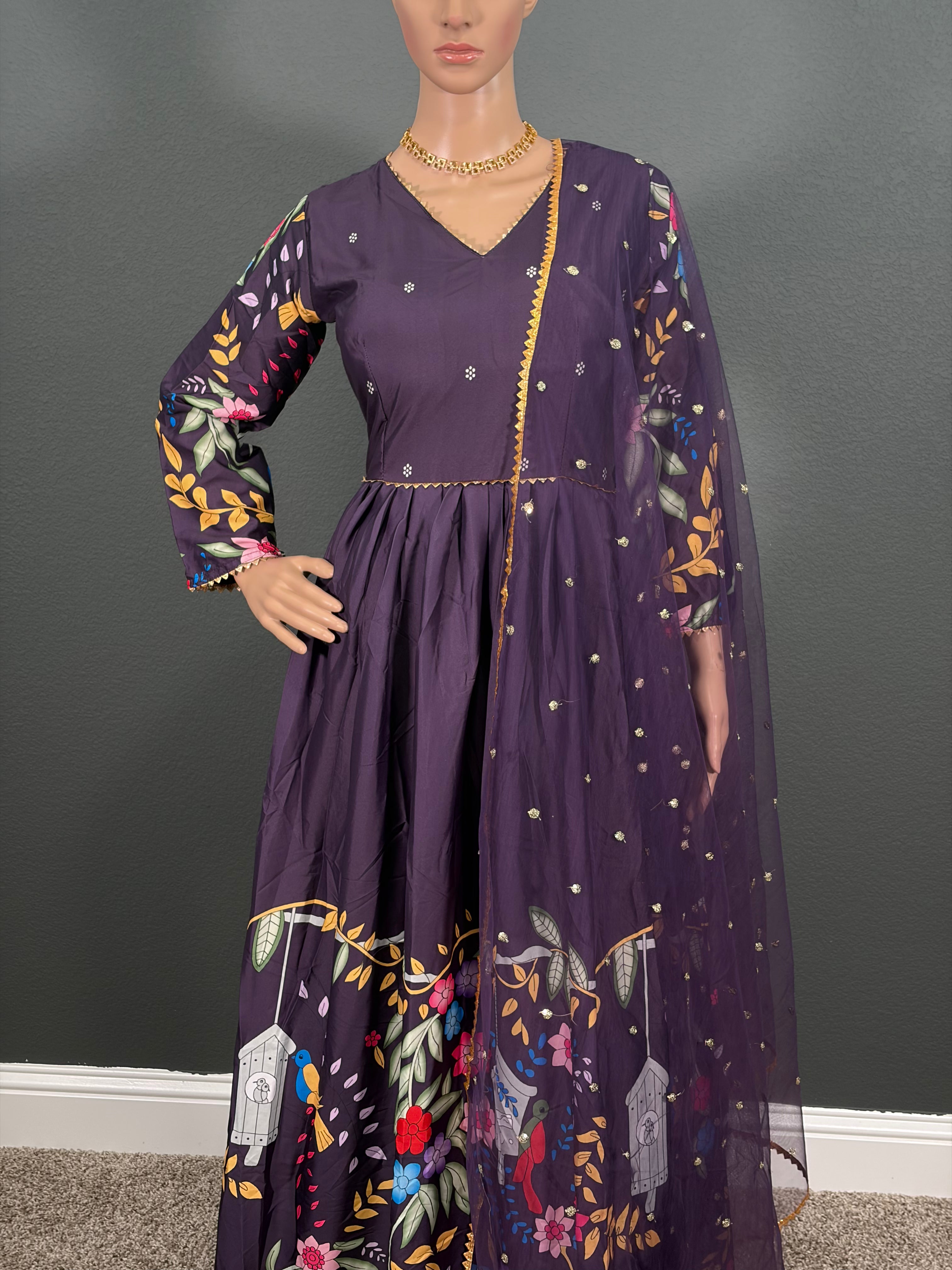 Purple Kalamkari - KALAMKARI Anarkali dress for women(M up to L)