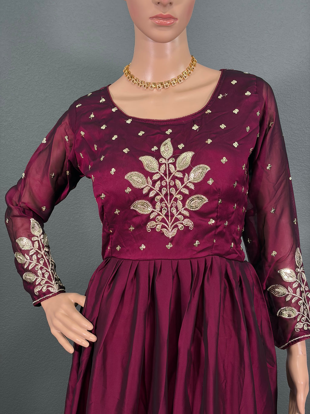 Ruby Rajkumari - Maroon Anarkali Gown with shawl for women (M up to L)