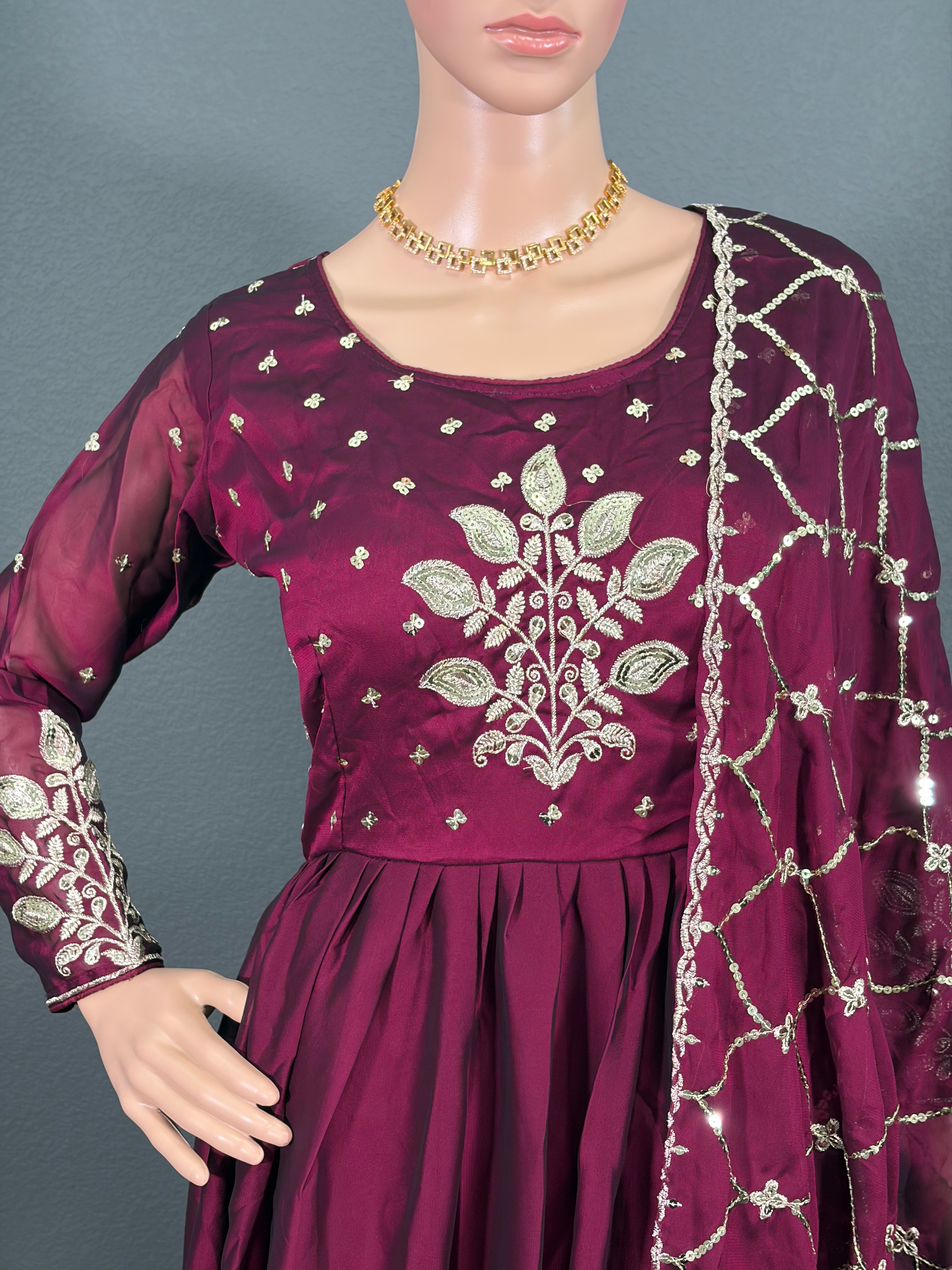 Ruby Rajkumari - Maroon Anarkali Gown with shawl for women (M up to L)