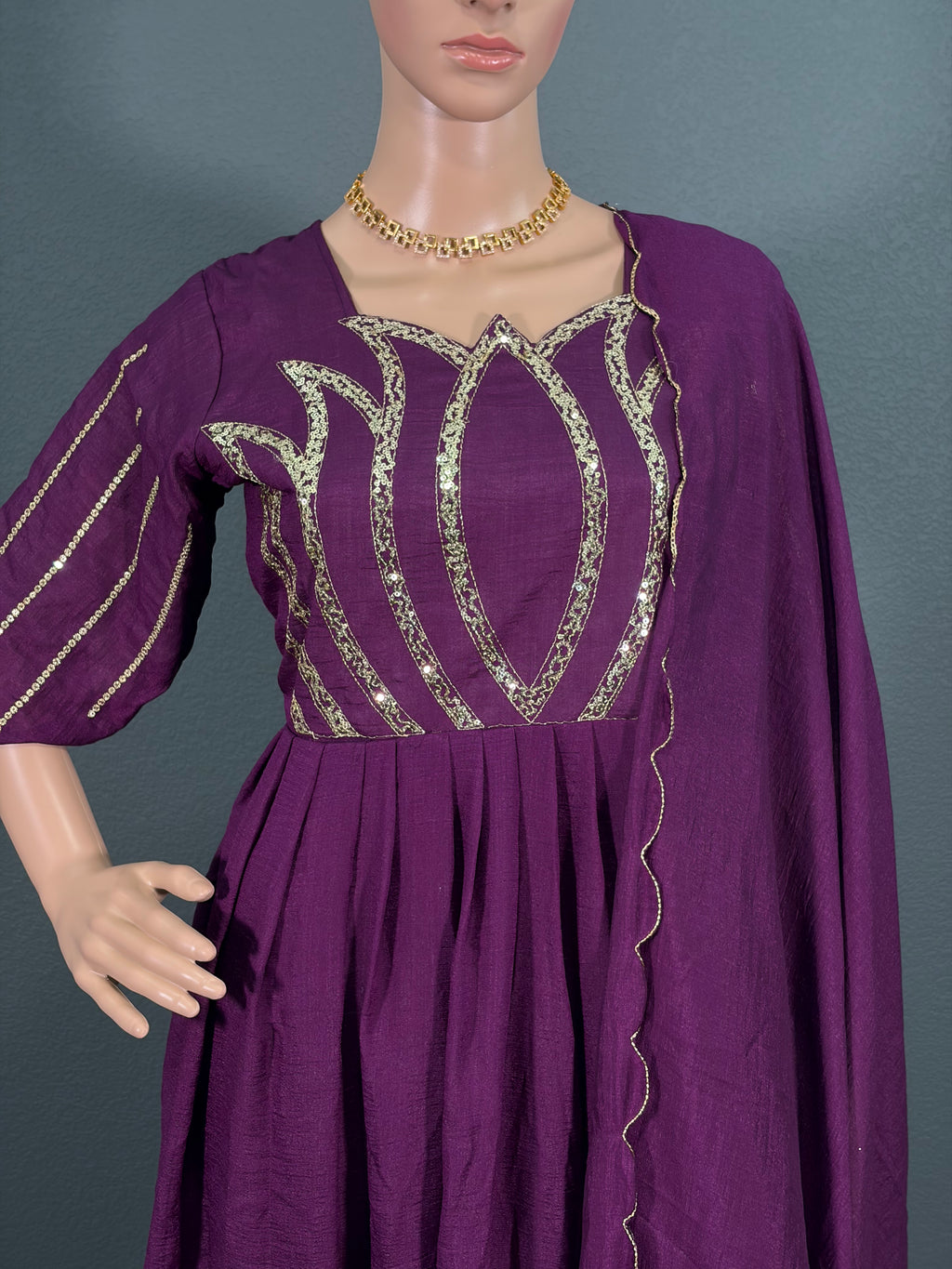 Lilac Lotus - Cotton Anarkali Gown with shawl for women (M up to L)