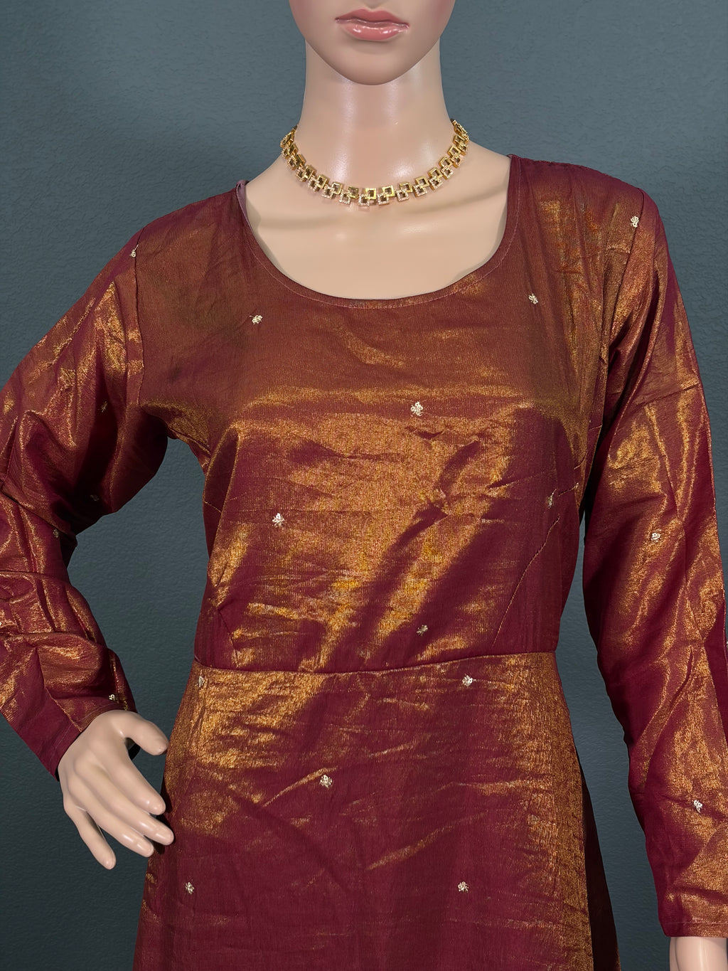 Golden Sparrow - Tissue silk long gown with shawl for women ( L up to XL)