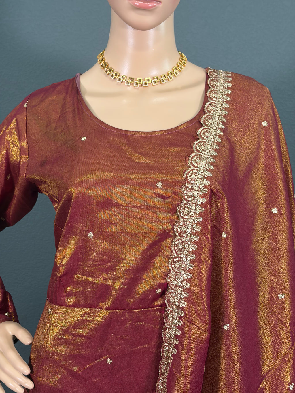 Golden Sparrow - Tissue silk long gown with shawl for women ( L up to XL)