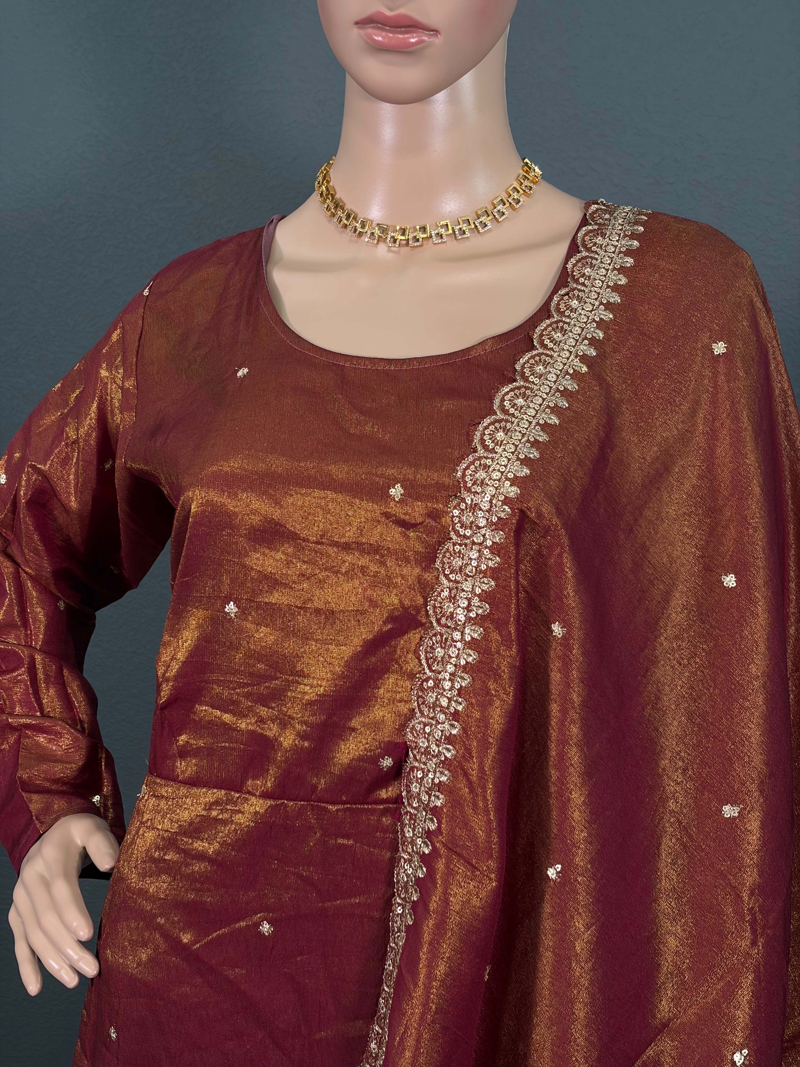 Golden Sparrow - Tissue silk long gown with shawl for women ( L up to XL)