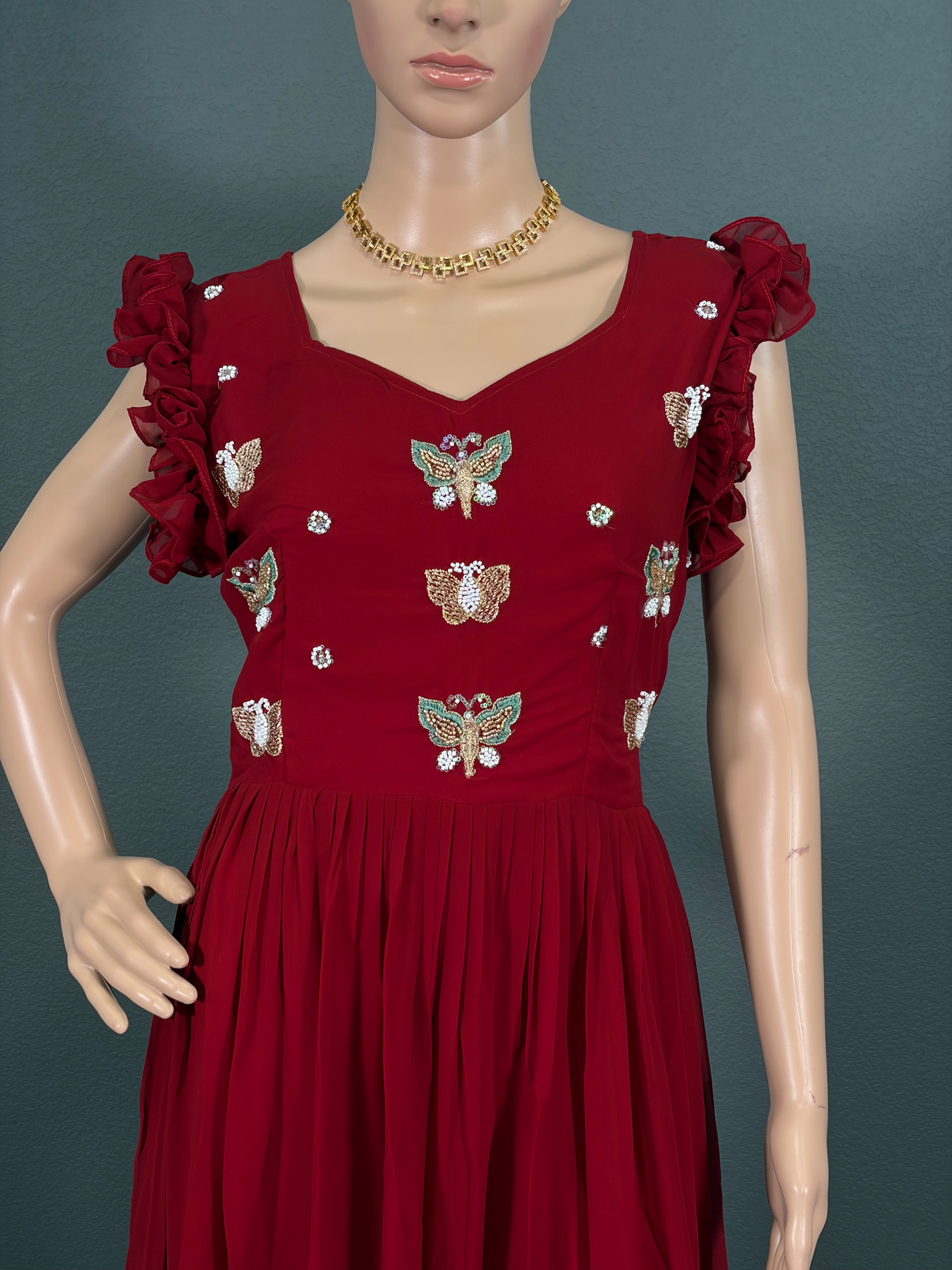 Cherry Babe - Puff Sleeve Maxi Dress for women,(M up to L)