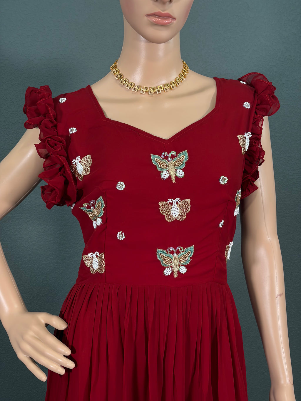 Cherry Babe - Puff Sleeve Maxi Dress for women,(M up to L)
