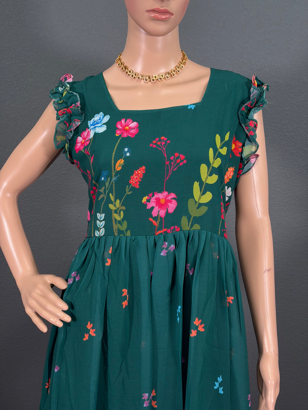 Pachai Kizhi - Green Georgette Maxi Dress for women, (L up to XL)