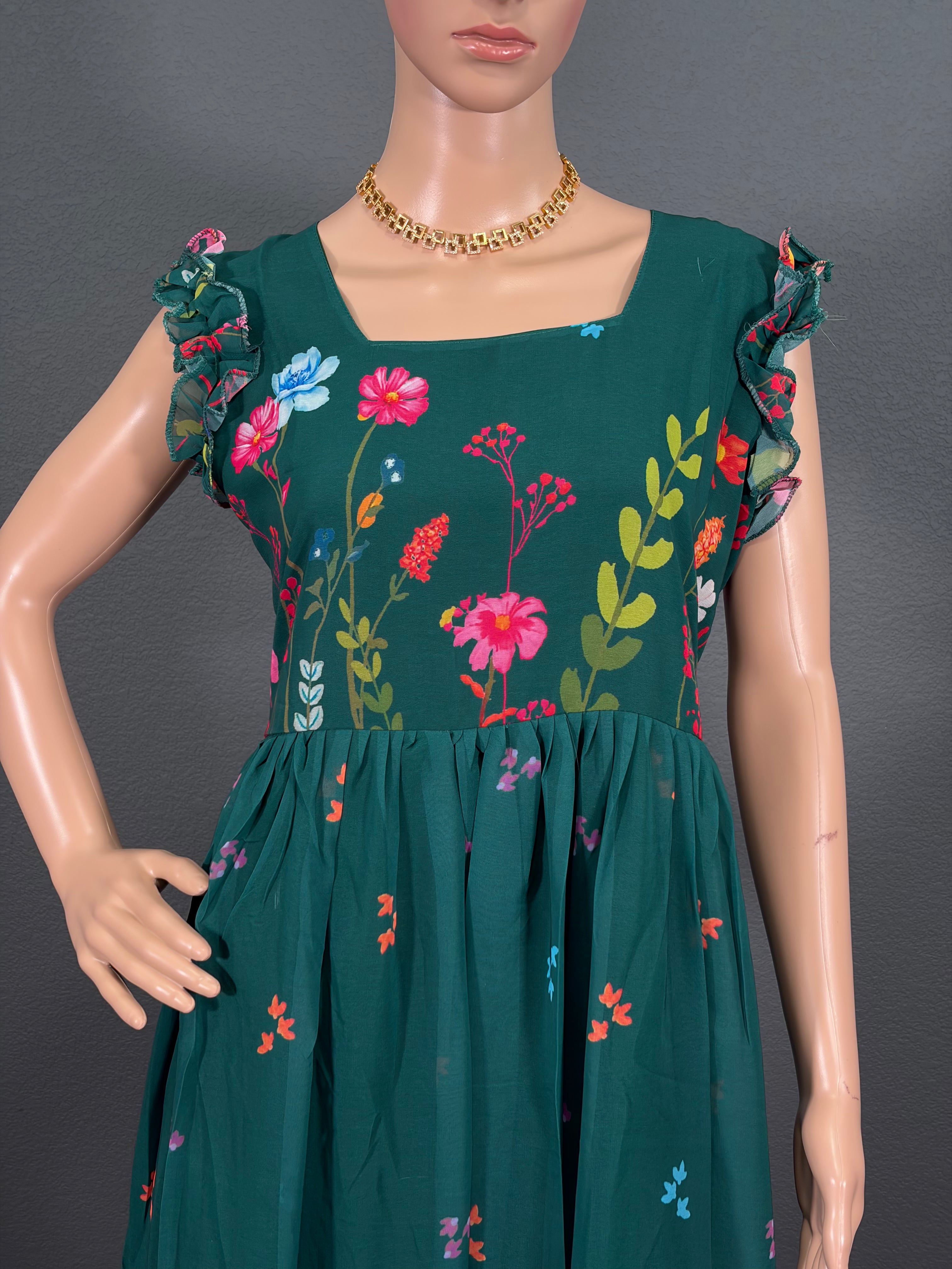 Pachai Kizhi - Green Georgette Maxi Dress for women, (L up to XL)
