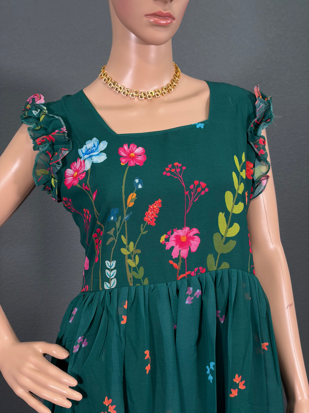 Pachai Kizhi - Green Georgette Maxi Dress for women, (L up to XL)