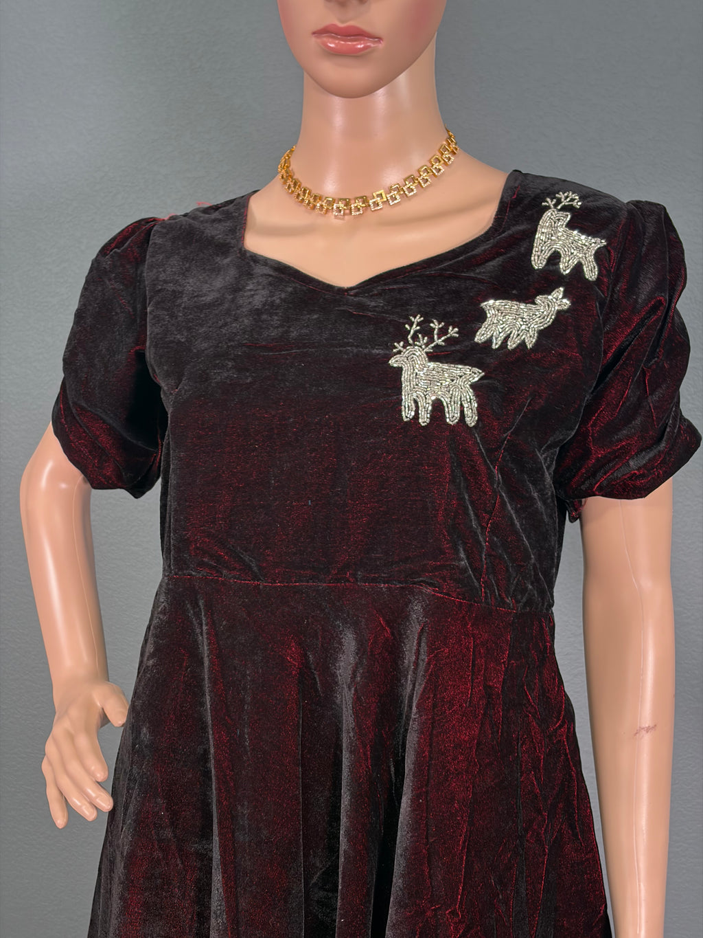 Velvet Reindeer - Maroon Velvet Maxi Dress for women,(M up to L)