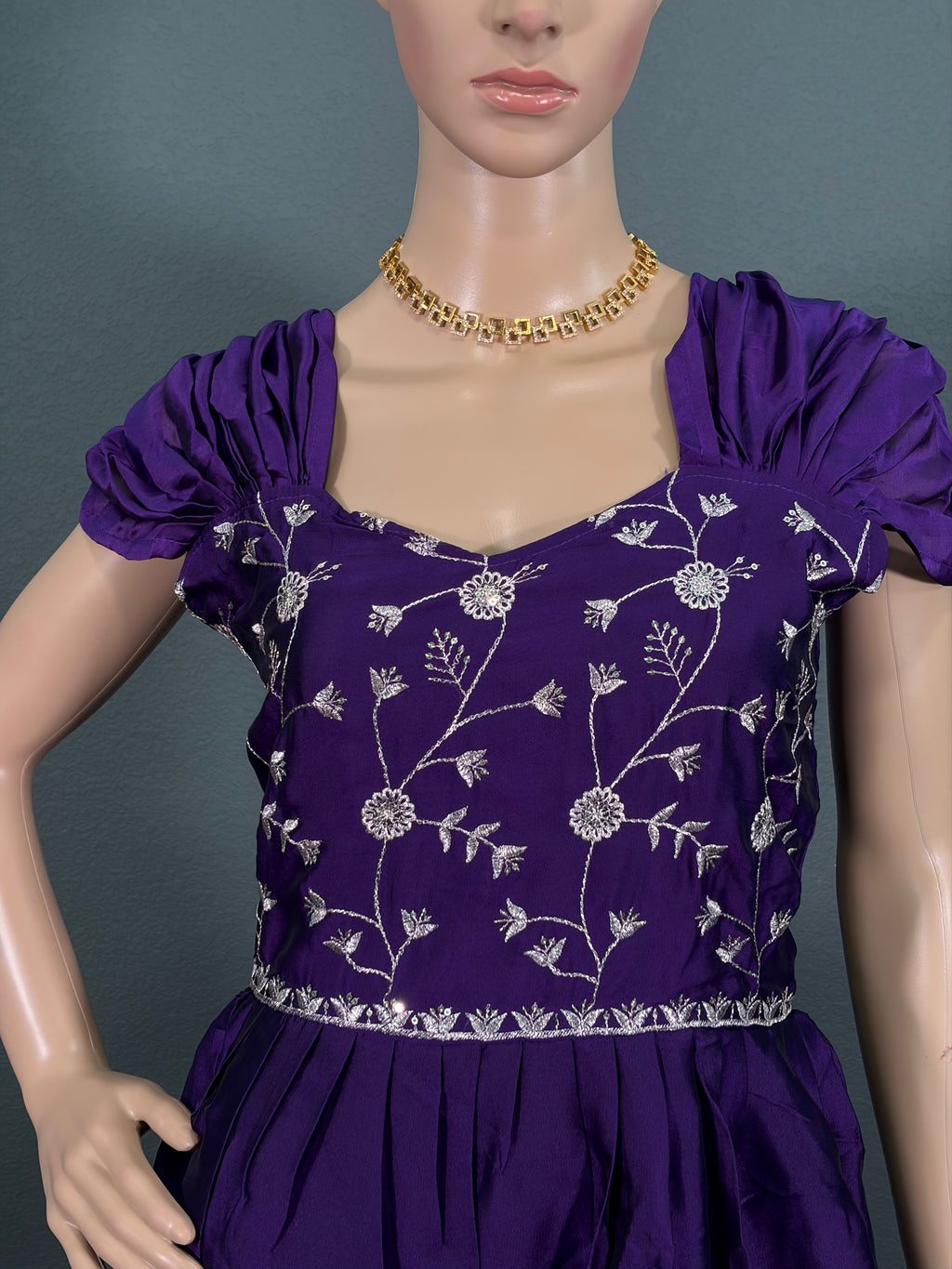 Purple Blossom - Puff Sleeve Long Maxi Dress for women (M up to L)