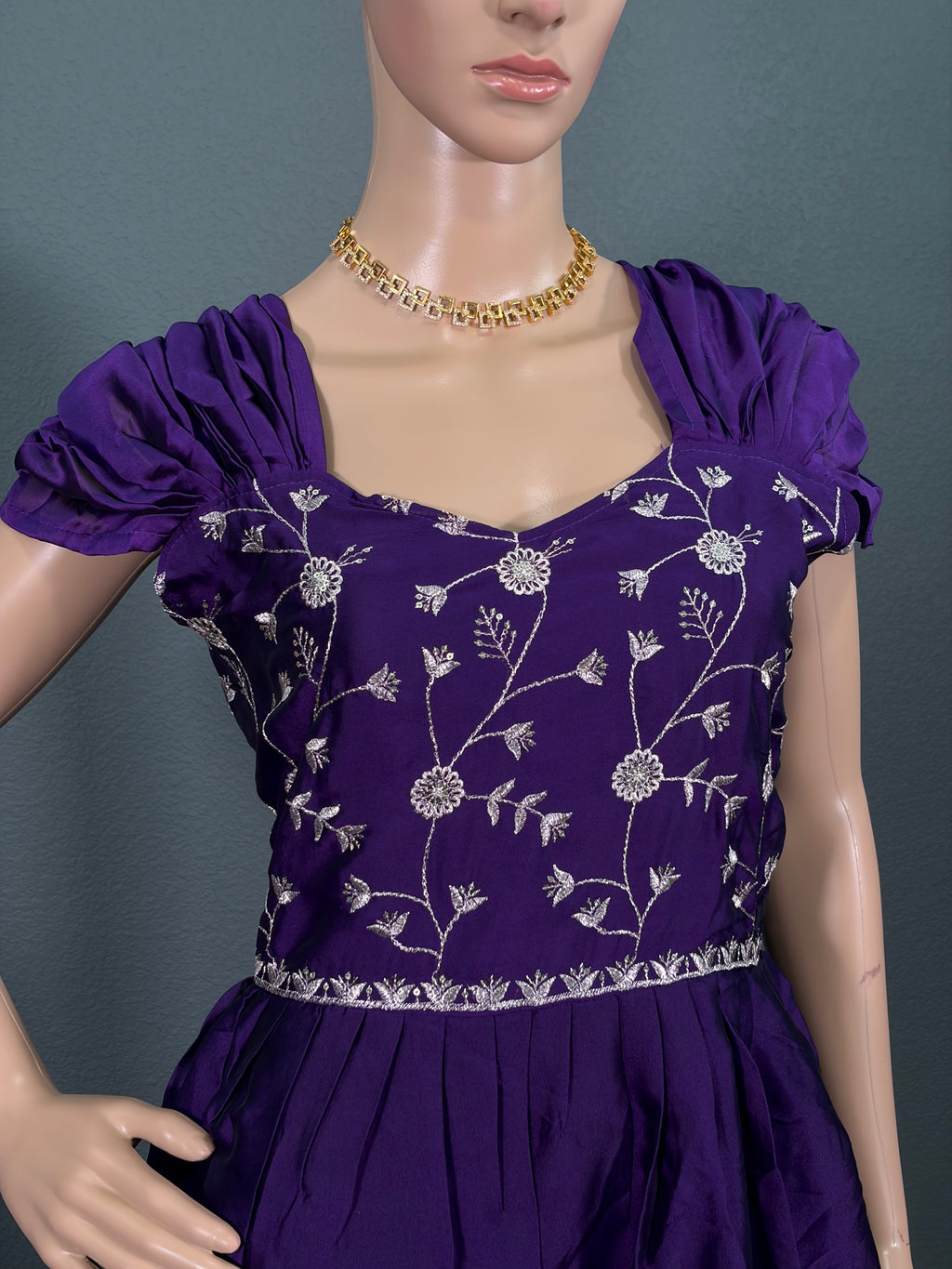 Purple Blossom - Puff Sleeve Long Maxi Dress for women (M up to L)