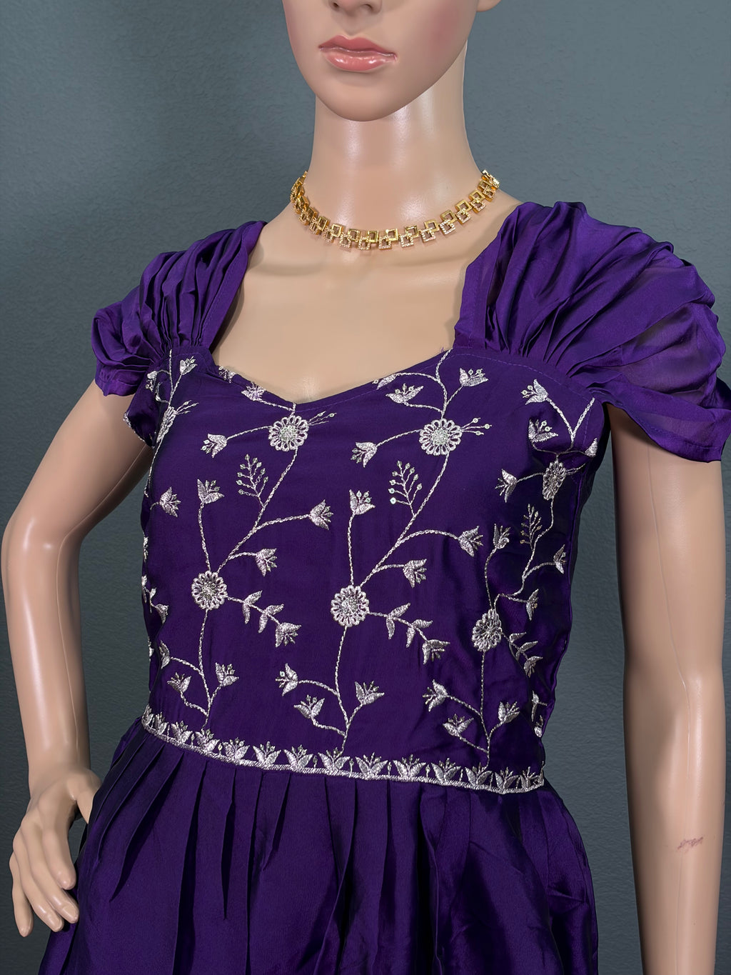 Purple Blossom - Puff Sleeve Long Maxi Dress for women (M up to L)