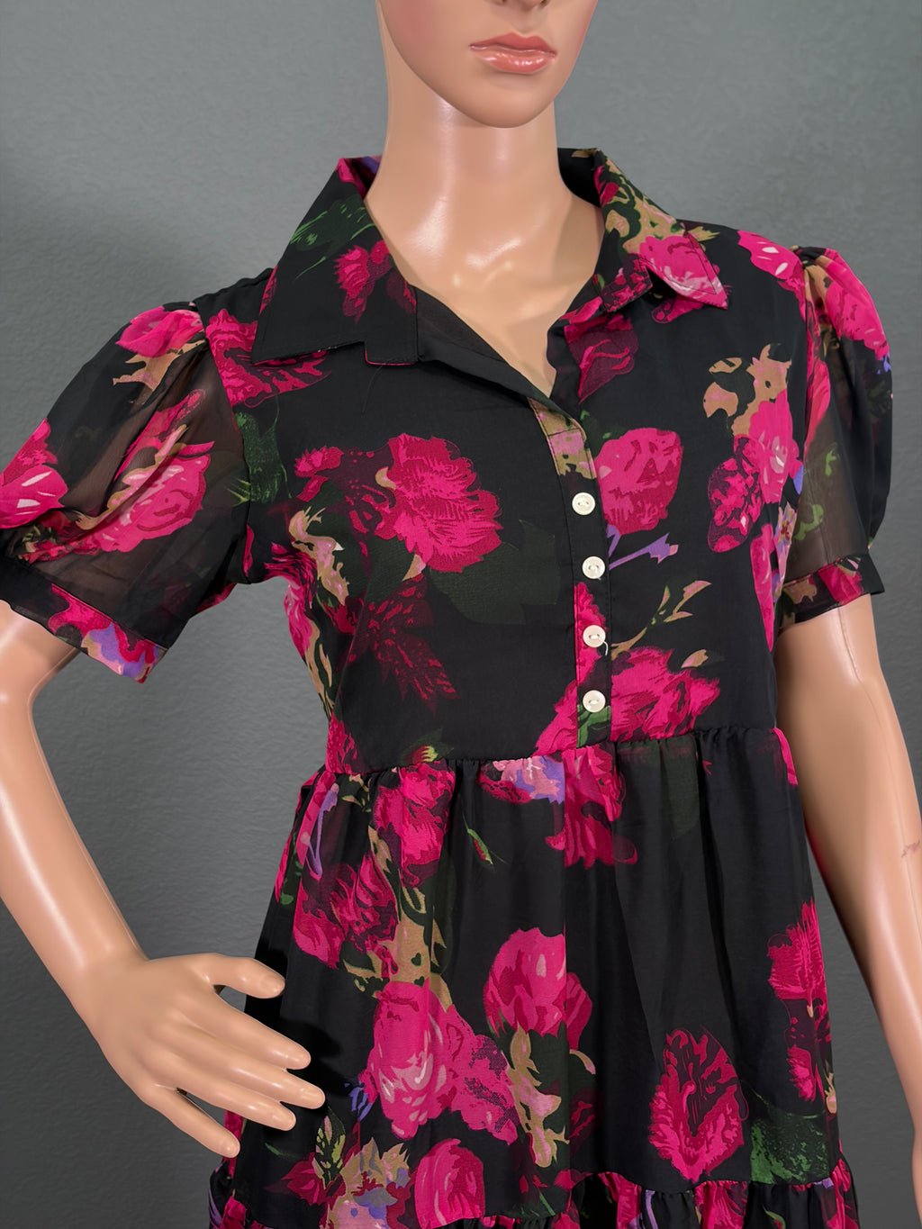 Pink Petal - Puff Sleeve Maxi Dress for women (L up to XL)