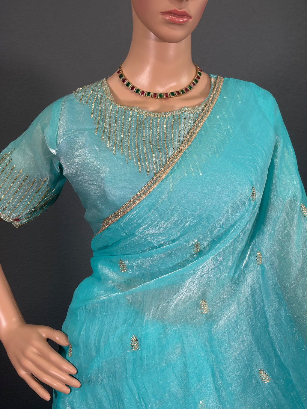 Kadal Kanni - Blue Soft Tissue Silk Saree with blouse (34" - 44")