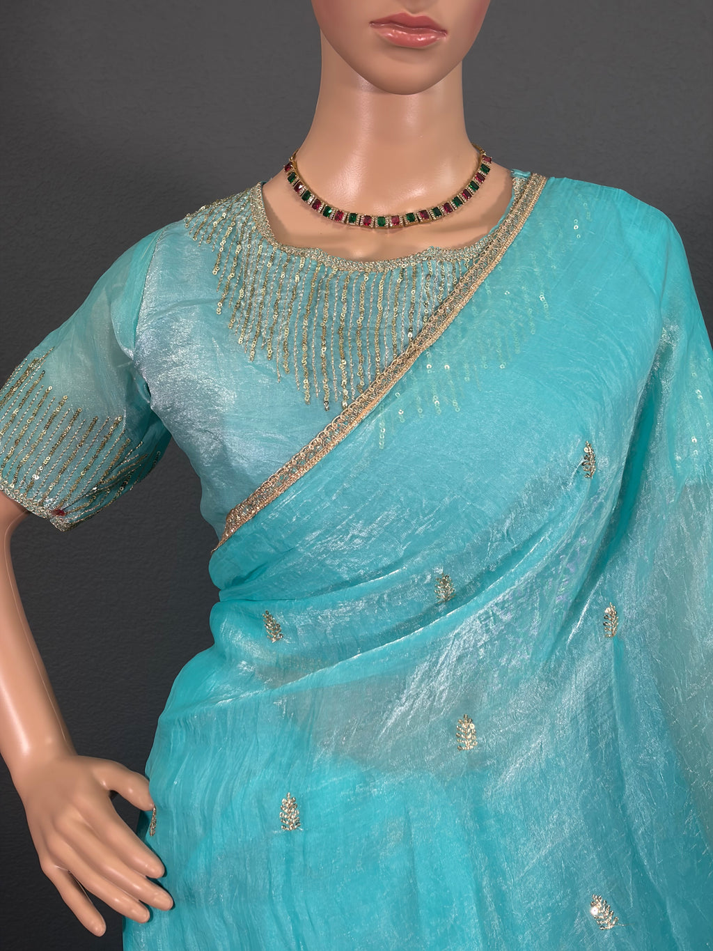 Kadal Kanni - Blue Soft Tissue Silk Saree with blouse (34" - 44")
