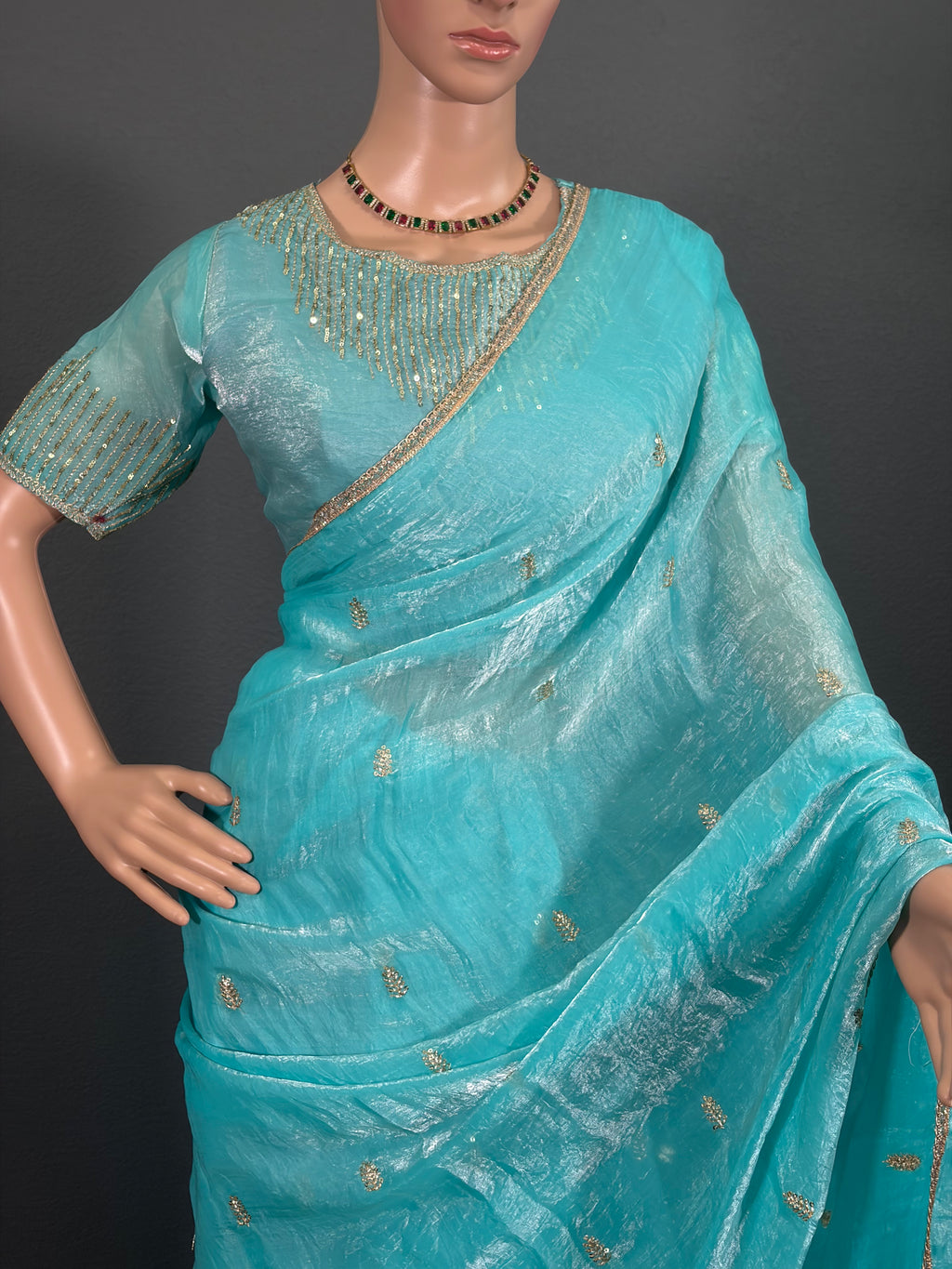 Kadal Kanni - Blue Soft Tissue Silk Saree with blouse (34" - 44")