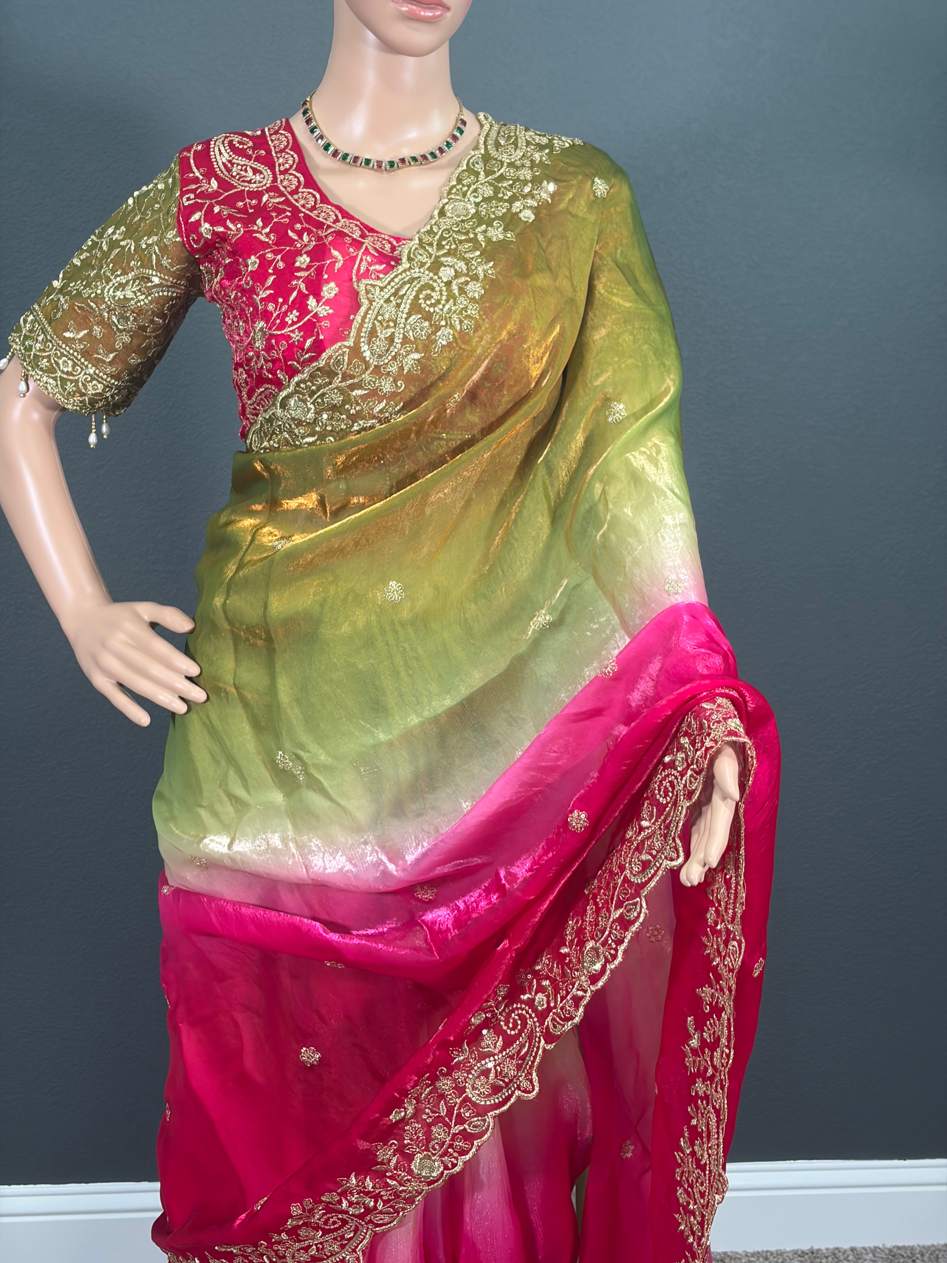 Madhura Mayil - Dual Shaded Shimmer Tissue Saree with blouse
