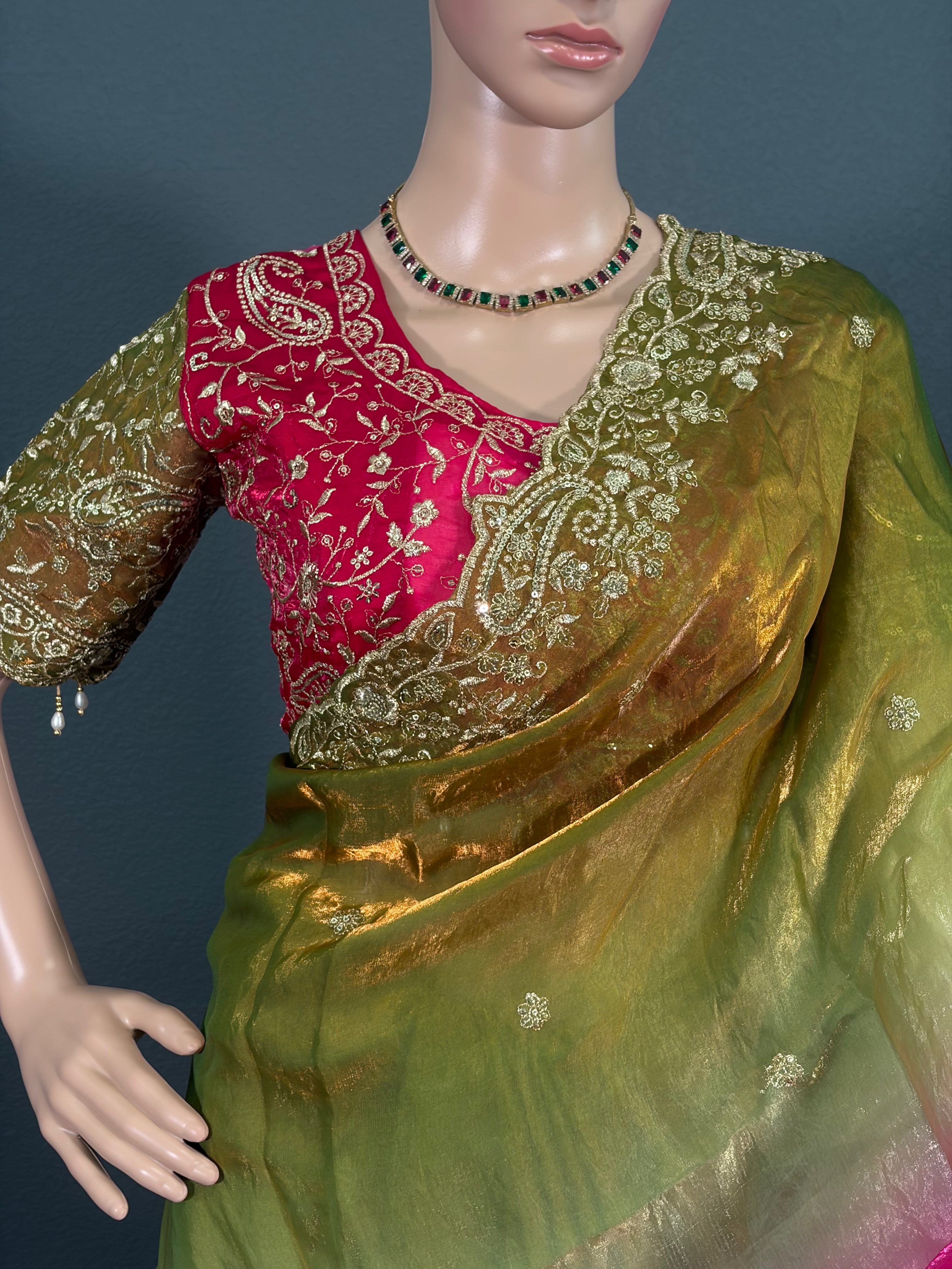 Madhura Mayil - Dual Shaded Shimmer Tissue Saree with blouse